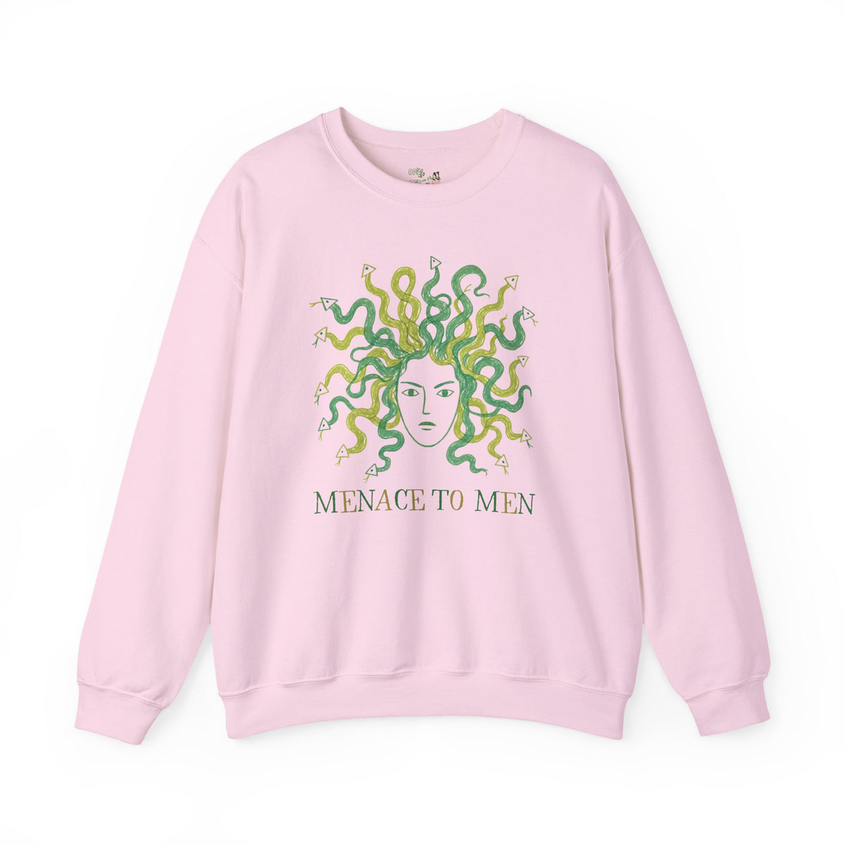 Menace to Men Greek Mythology Medusa Snake Lover Sweatshirt for Feminist, Silly Women's Rights Equal Rights Crewneck