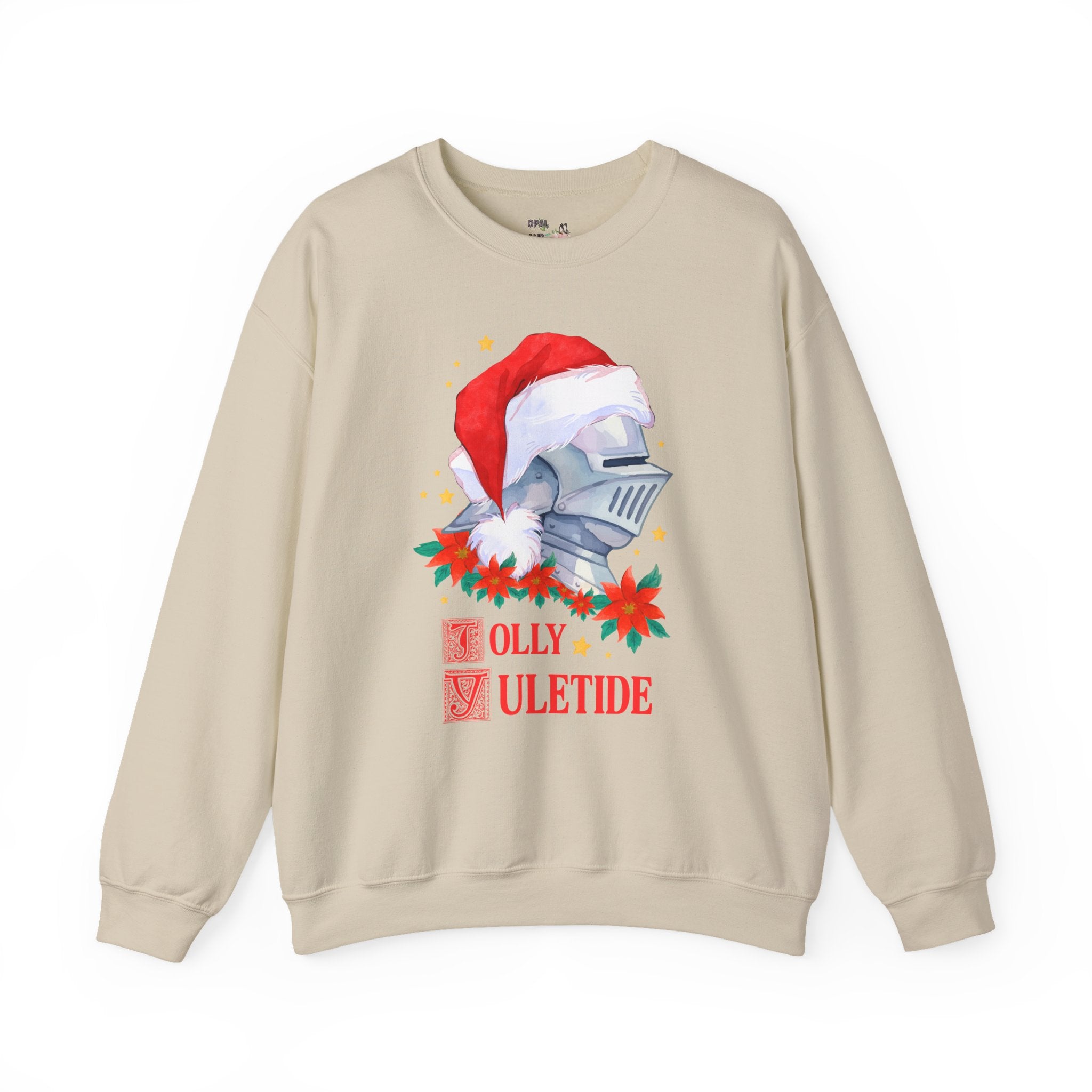 Medieval Christmas Sweatshirt with Knight Wearing a Santa Hat: Jolly Yuletide Silly History Lover Crewneck, Funny Middle Ages Holiday Sweatshirt