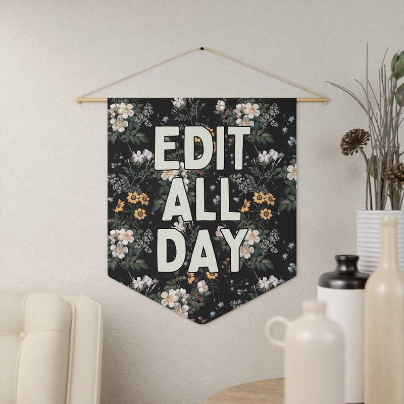 Gothic Editing Day Wall Decor, Photographer or Writer: Edit All Day | Cute Whimsigoth Floral Wall Hanging, Cottagecore Flowers, Author Gift