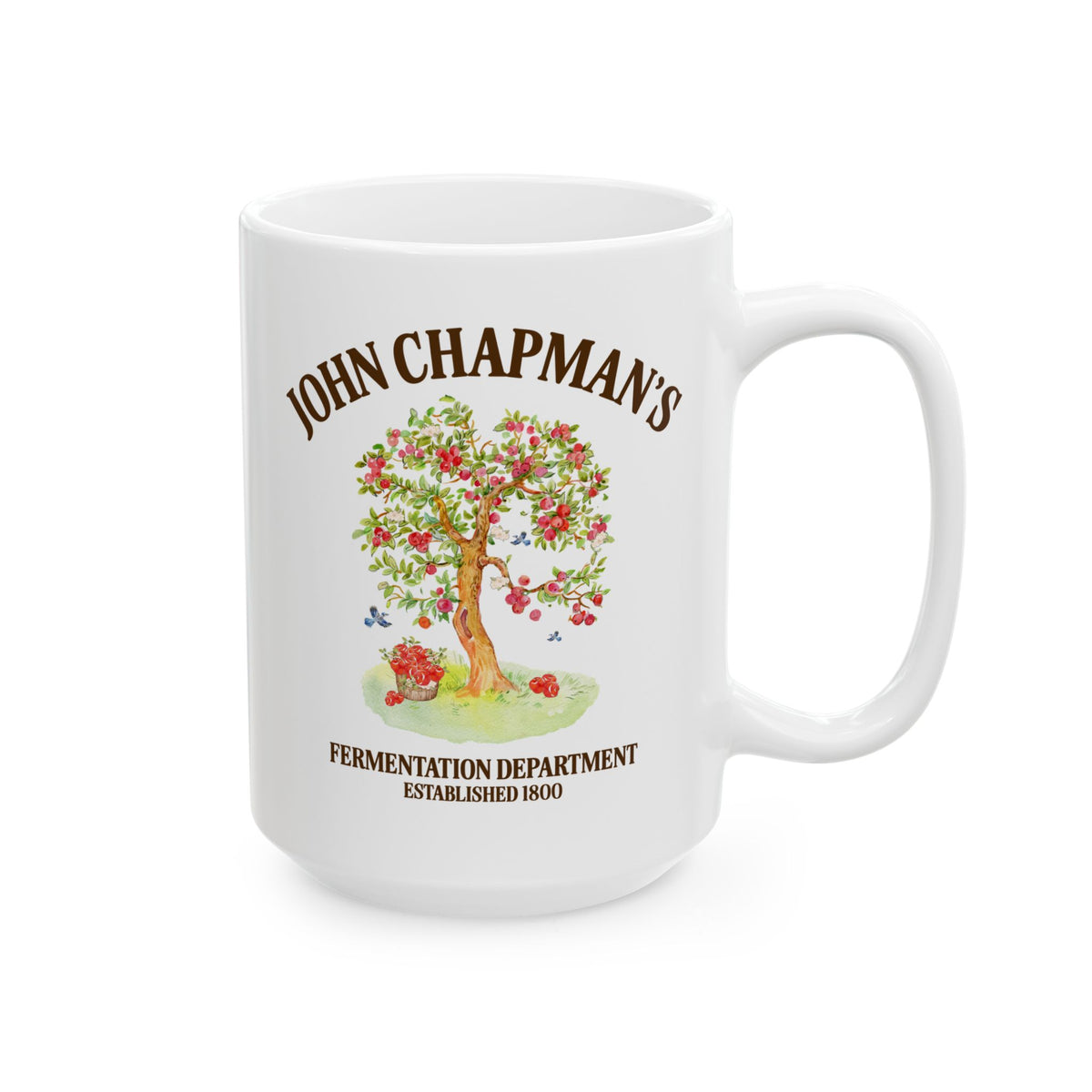 John Chapman's Fermentation Department Coffee Mug: Funny Drinking Johnny Appleseed American Folk Tale History Mug for History Buff