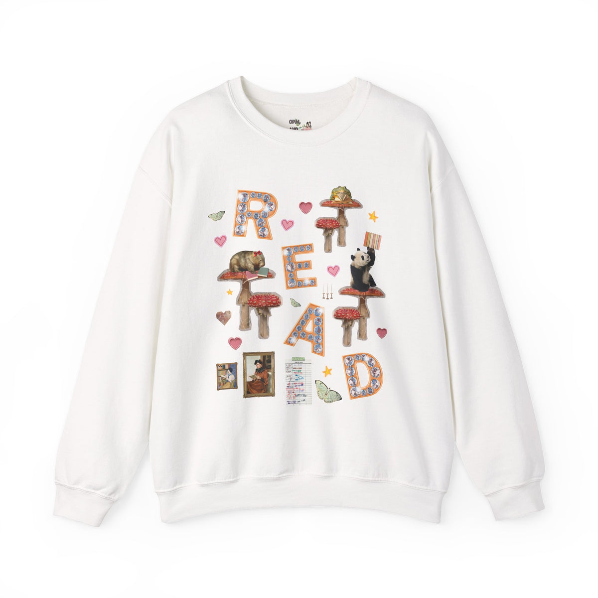 Read Animal Lover Sweatshirt with Famous Paintings and Hearts, Cute 90s Aesthetic Book Lover or Bookworm Crewneck for School Librarian or Reader