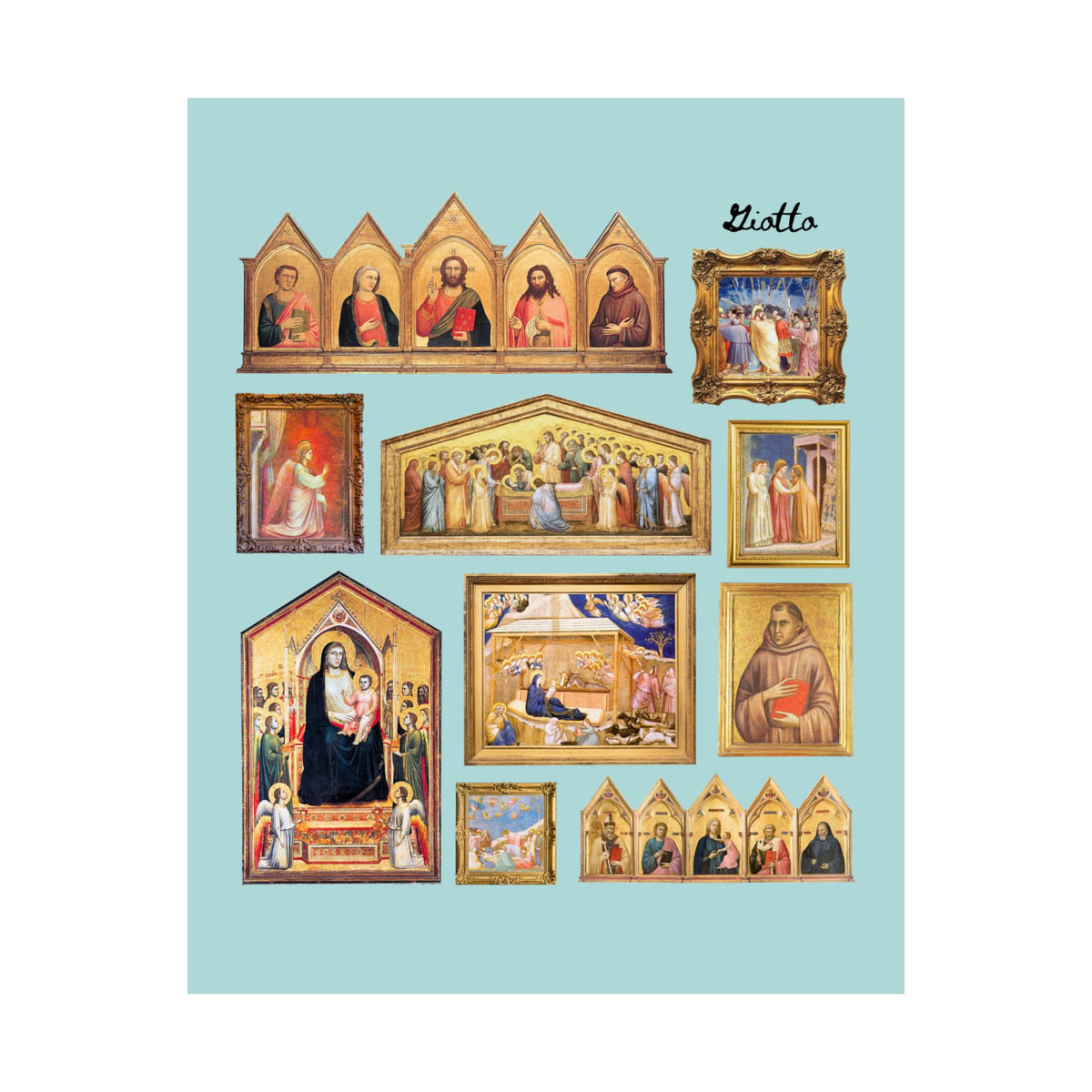 Giotto Art History Buff Poster with 14th Century Famous Paintings, Late Middle Ages Italian Art 1300s Gothic Renaissance Art Movement Print