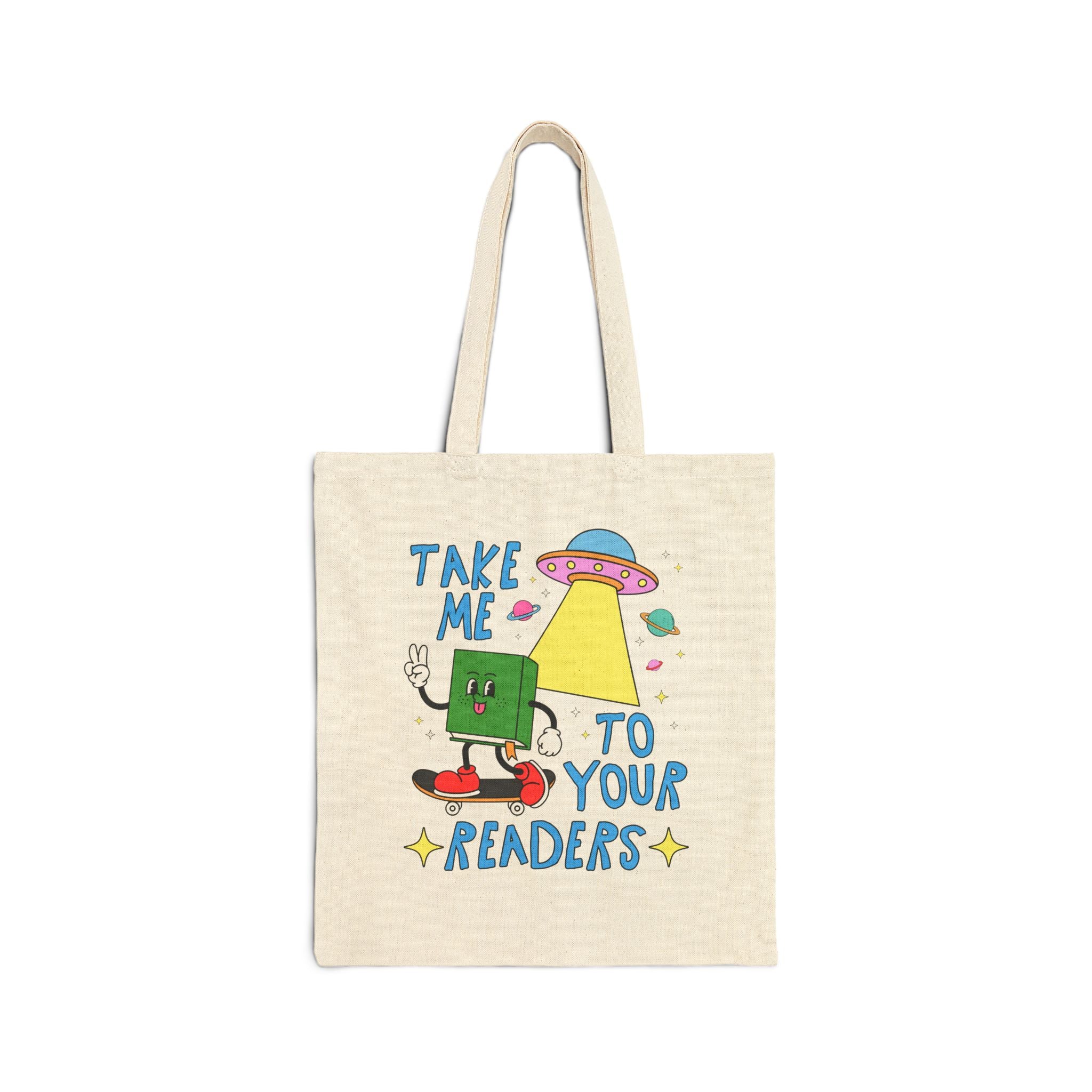 Take Me To Your Readers Tote Bag for Book Lover: Cute Reading Month or School Librarian Tote for Literary Awareness