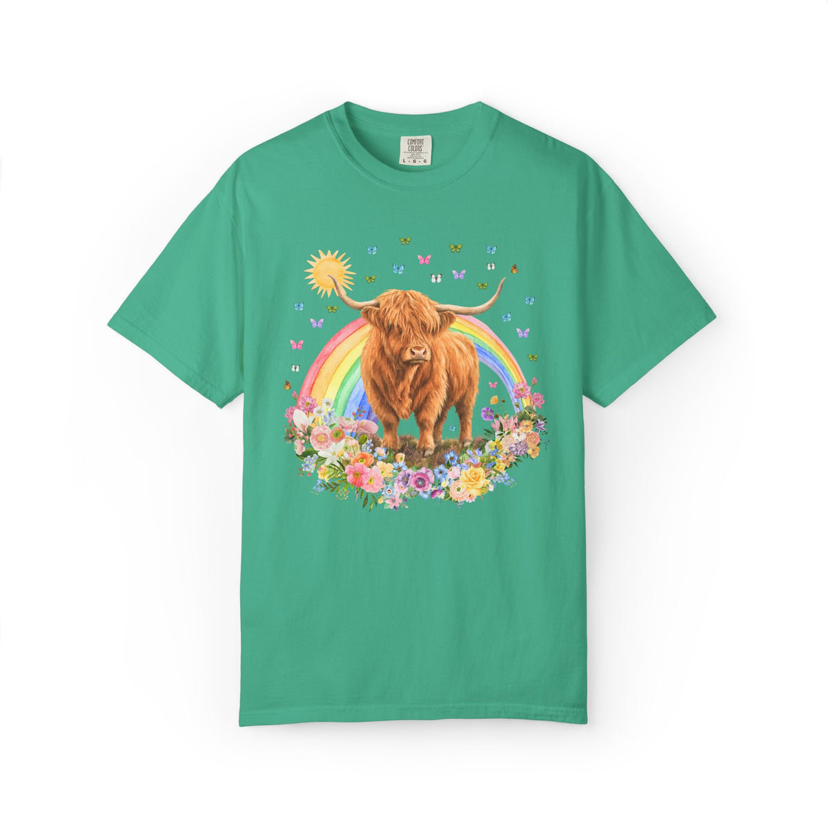Floral Highland Cow Rainbow T-Shirt