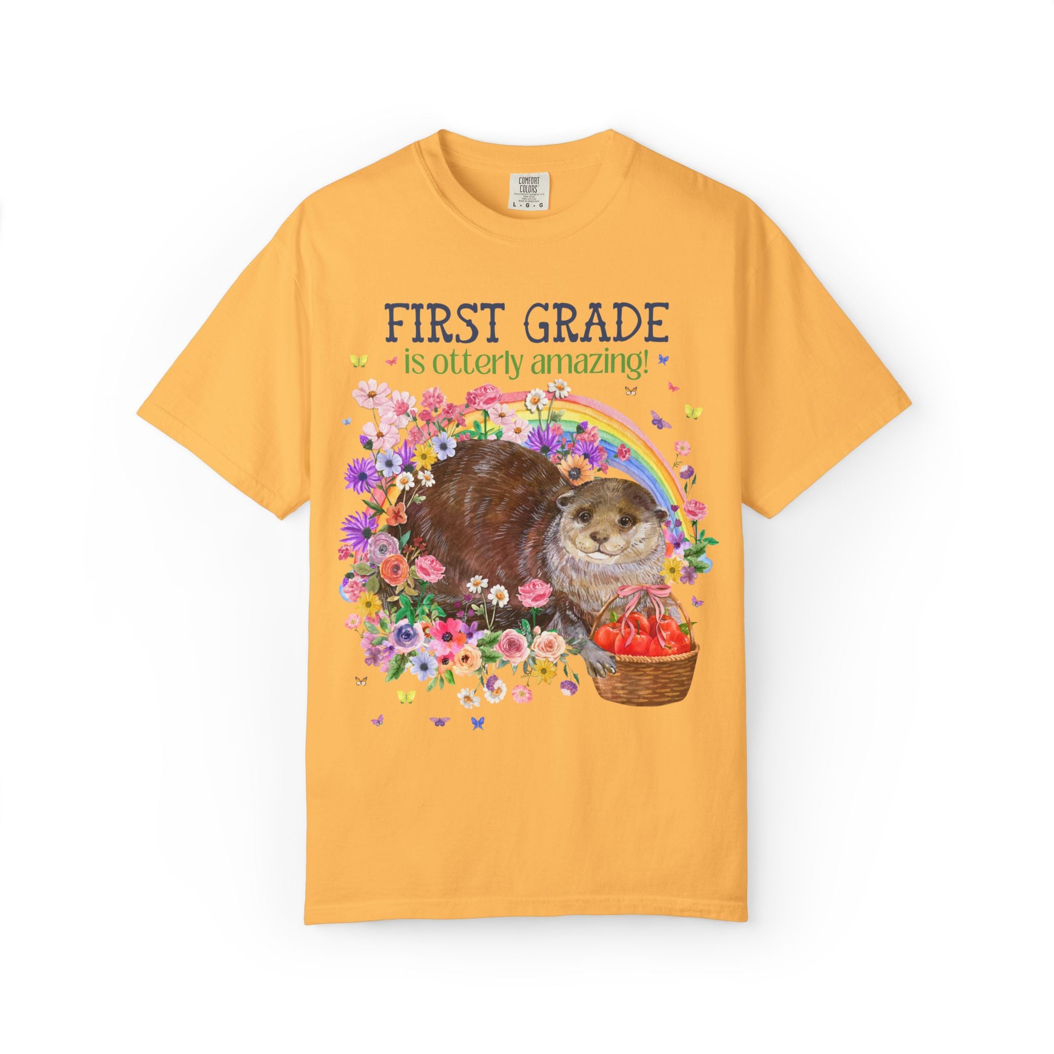 Otterly Amazing Grade Level Matching Teacher Tee Shirt with Flowers and a Rainbow: Colorful Maximalist Back to School Speech Teacher Tee