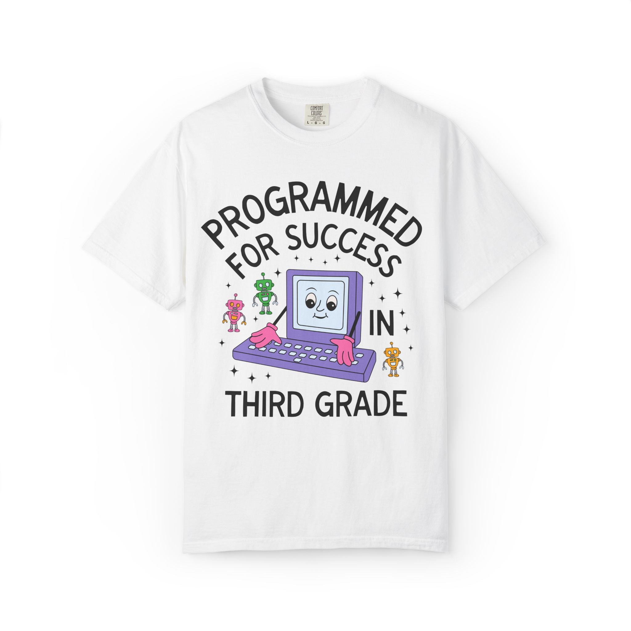 Third Grade Teacher Team T-Shirt: Programmed for Success in Third Grade, Colorful 90s Aesthetic Computer Science Tee, Back to School
