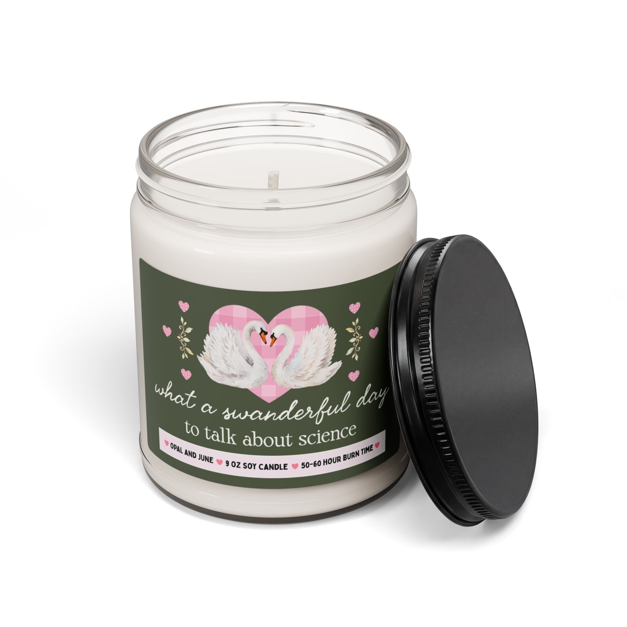 Science Teacher Gift, Candle with Swans: What a Swanderful Day to Talk About Science, Silly 9 Oz Soy Candle Women in STEM Science Grad Gift