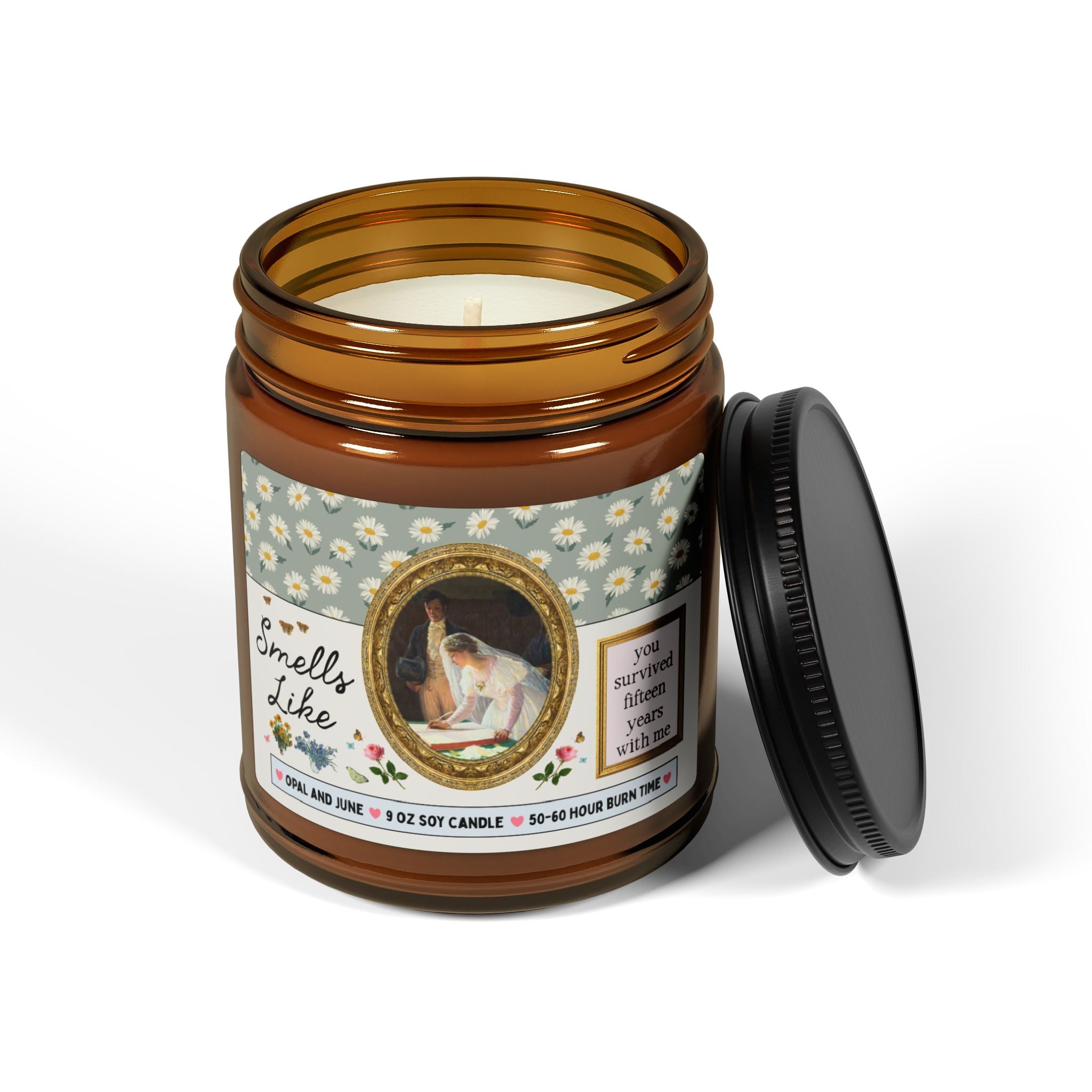 Fifteen Year Anniversary Gift: Smells Like You Survived Fifteen Years with Me Candle, Funny Art History Buff 9 Oz Soy Candle Famous Painting