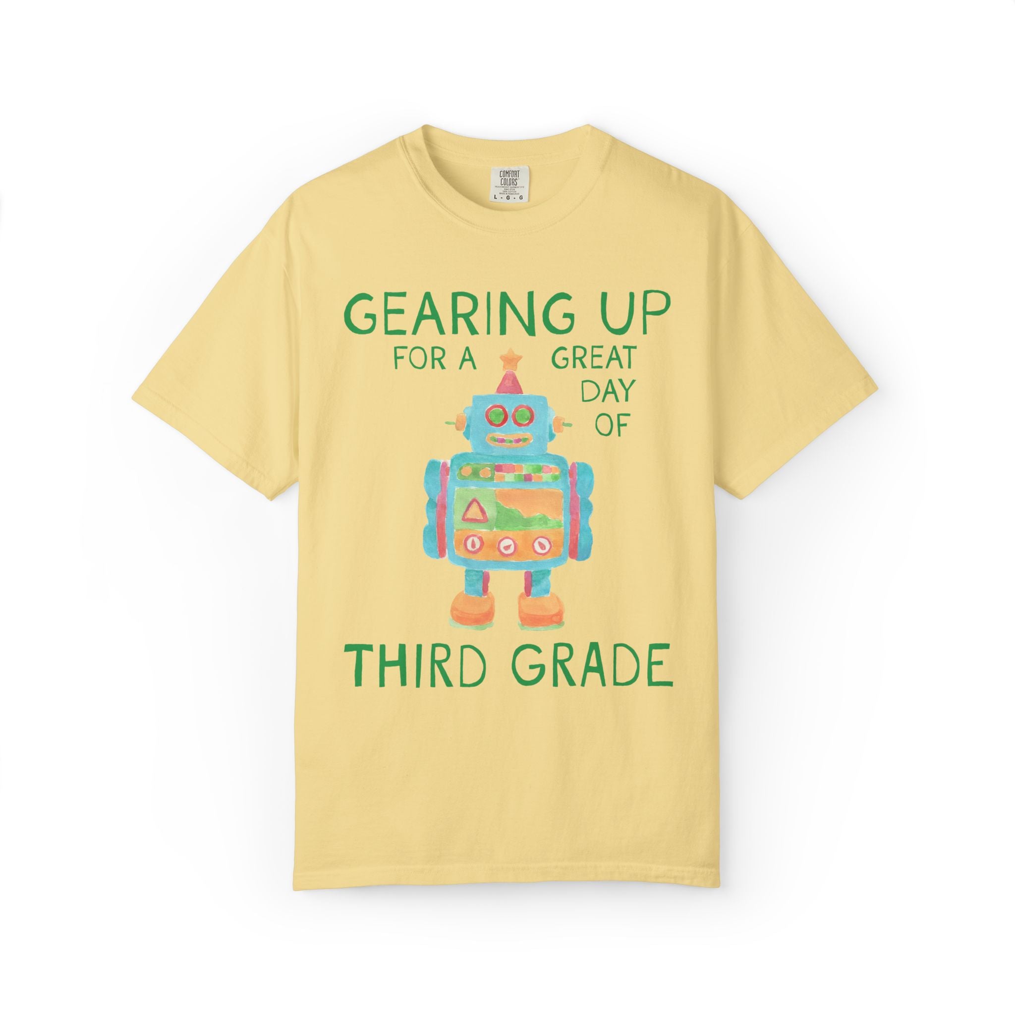 Third Grade Teacher Tee Shirt with Cute Little Robot: Gearing Up for a Great Day, Funny Science Lover Robotics Tee for New School Year