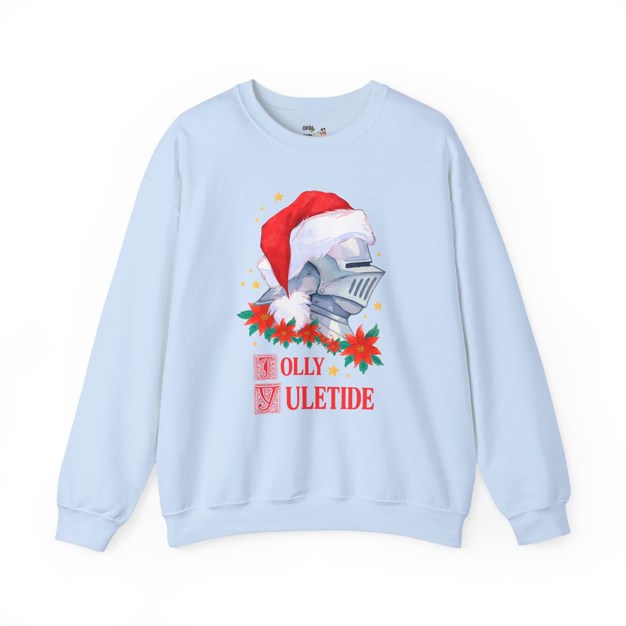 Medieval Christmas Sweatshirt with Knight Wearing a Santa Hat: Jolly Yuletide Silly History Lover Crewneck, Funny Middle Ages Holiday Sweatshirt