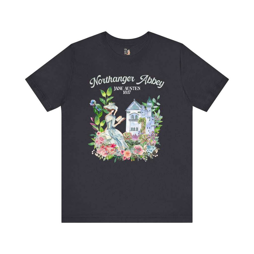 Northanger Abbey by Jane Austen: Bookish Tee for Classic Literature Lover in Vintage Black, Regency Era Gothic Romance Reader, Cottagecore Floral Style Bookish T