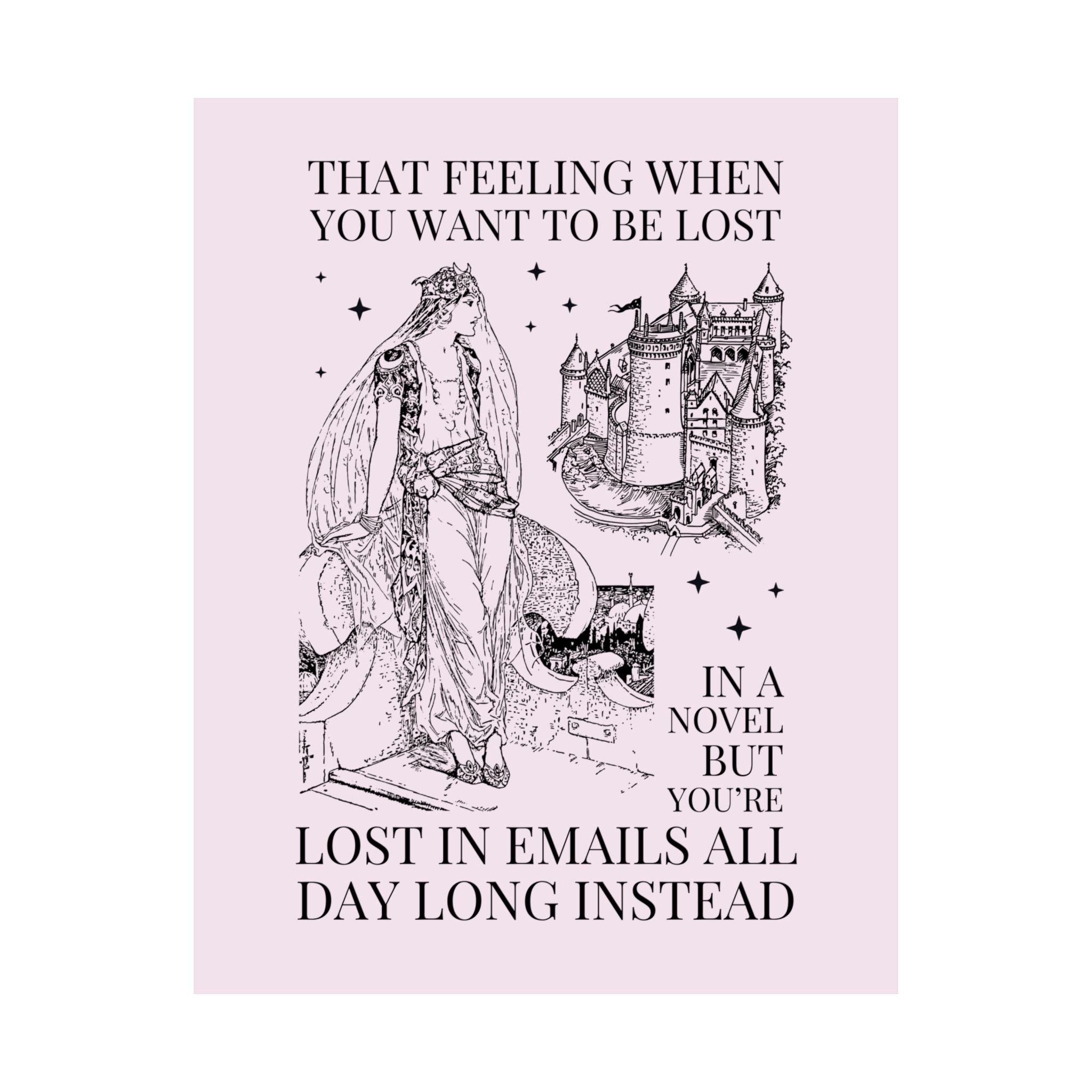 Bookish Co-Worker Thank You Gift for Book Lover, Silly Fantasy Romance Reader Poster Print: Lost in Emails Instead, Funny Reading Gift