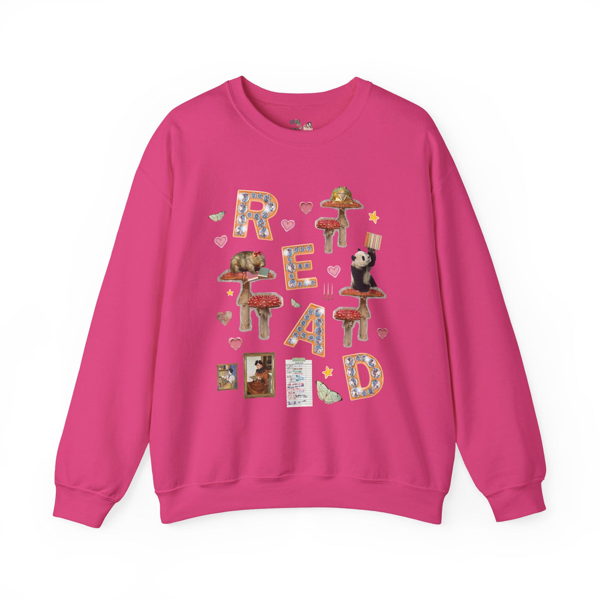 Read Animal Lover Sweatshirt with Famous Paintings and Hearts, Cute 90s Aesthetic Book Lover or Bookworm Crewneck for School Librarian or Reader