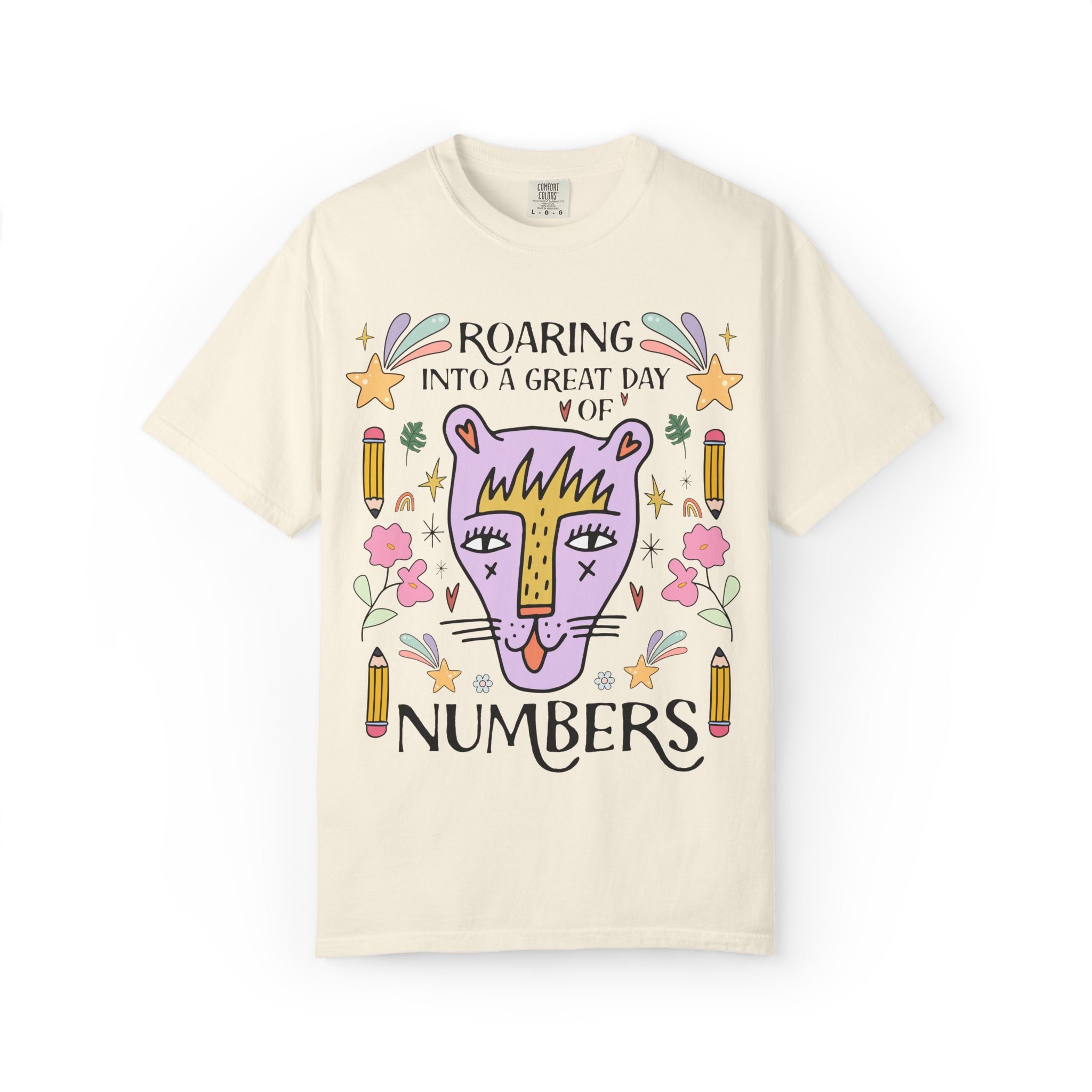 High School Math Tee Shirt: Roaring Into a Great Day of Reading | Cute Eclectic Matching Teacher Math Department T-Shirt for Animal Lover
