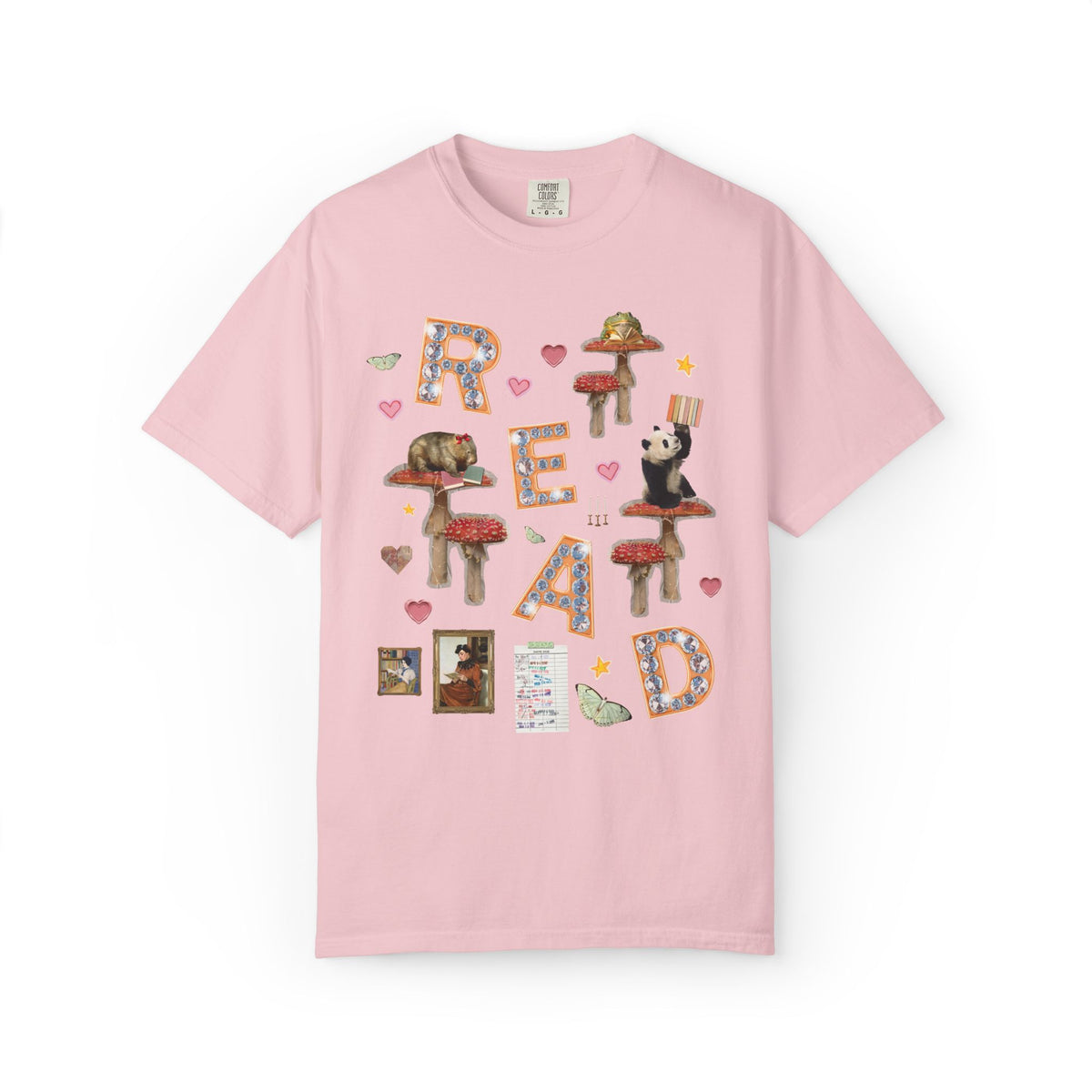 Read Animal Lover T-Shirt with Famous Paintings and Hearts, Cute 90s Aesthetic Book Lover or Bookworm T-Shirt for School Librarian or Reader