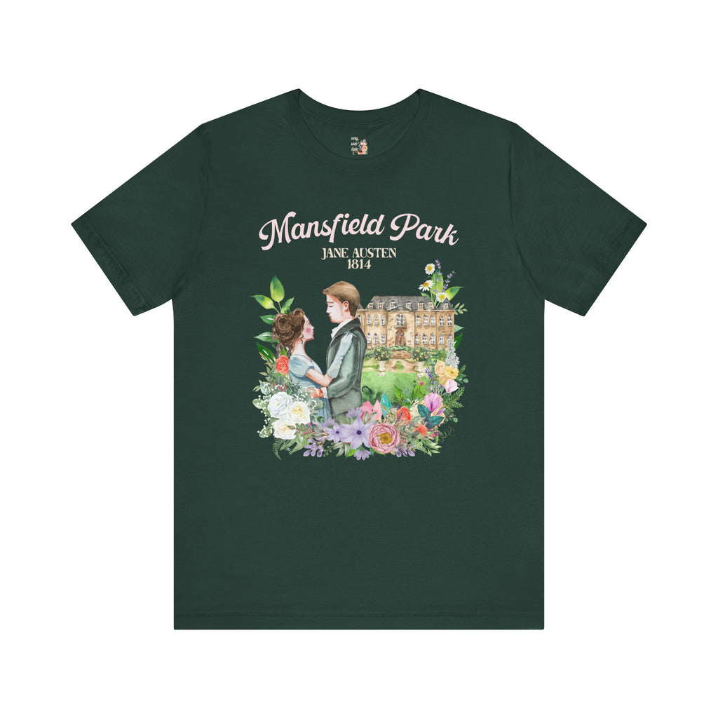 Bookish Jane Austen Tee for Romance Reader in Forrest Green, Mansfield Park by Jane Austen, Classic English Novel Gift for Her, Cottagecore Aesthetic  Literary History Buff T-Shirt