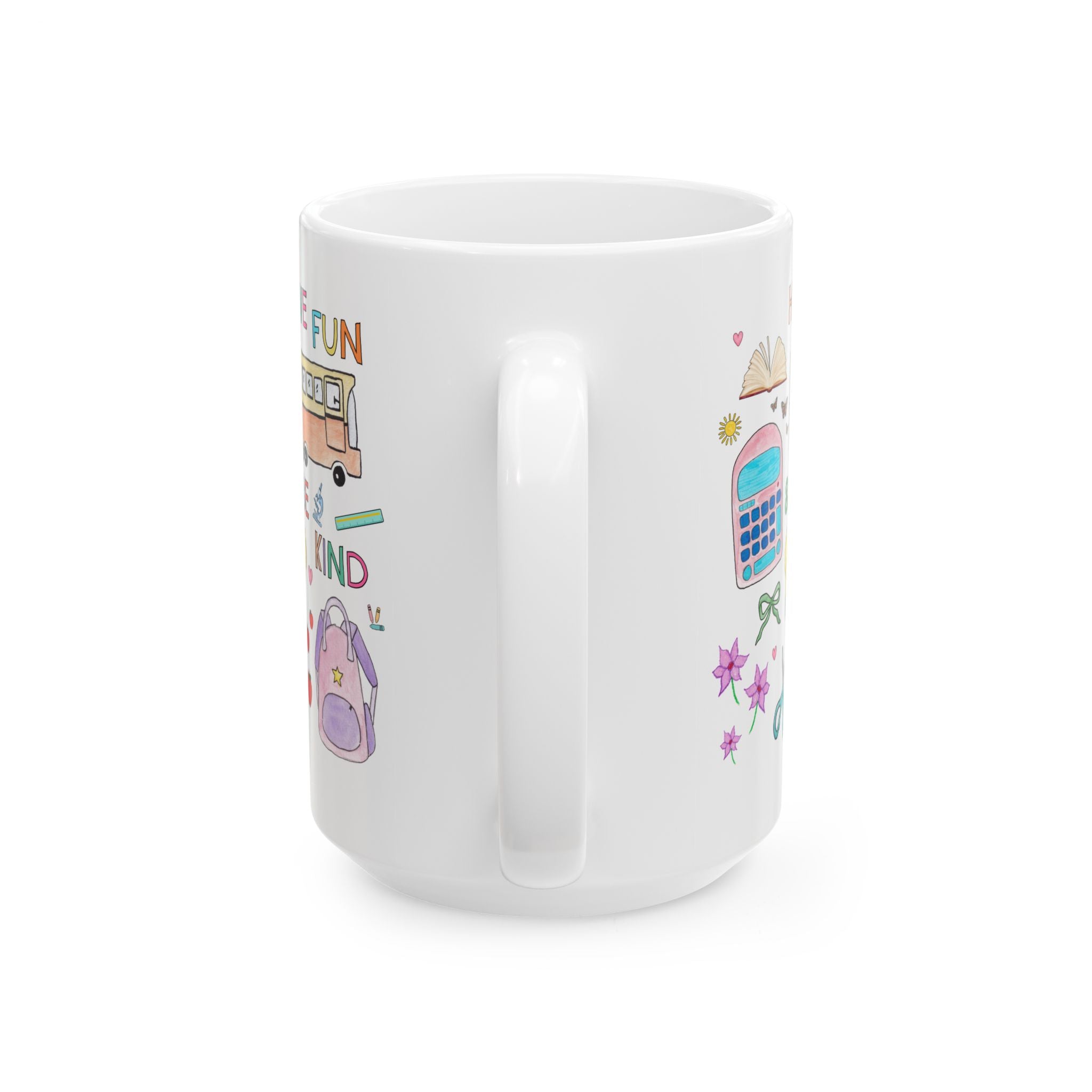 Matching School Teacher 15 Oz Mug for New School Year: Have Fun and Be Kind, Kitschy 90s Style Paraprofessional Teaching Assistant Mug