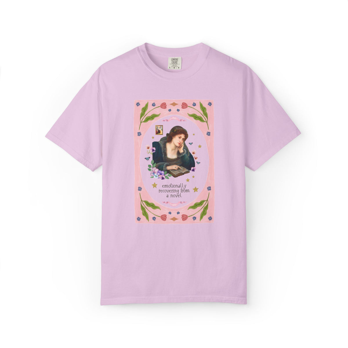 Emotionally Recovering From a Novel Art History Tee: Colorful Maximalist Book Lover T-Shirt of Woman Reading a Book