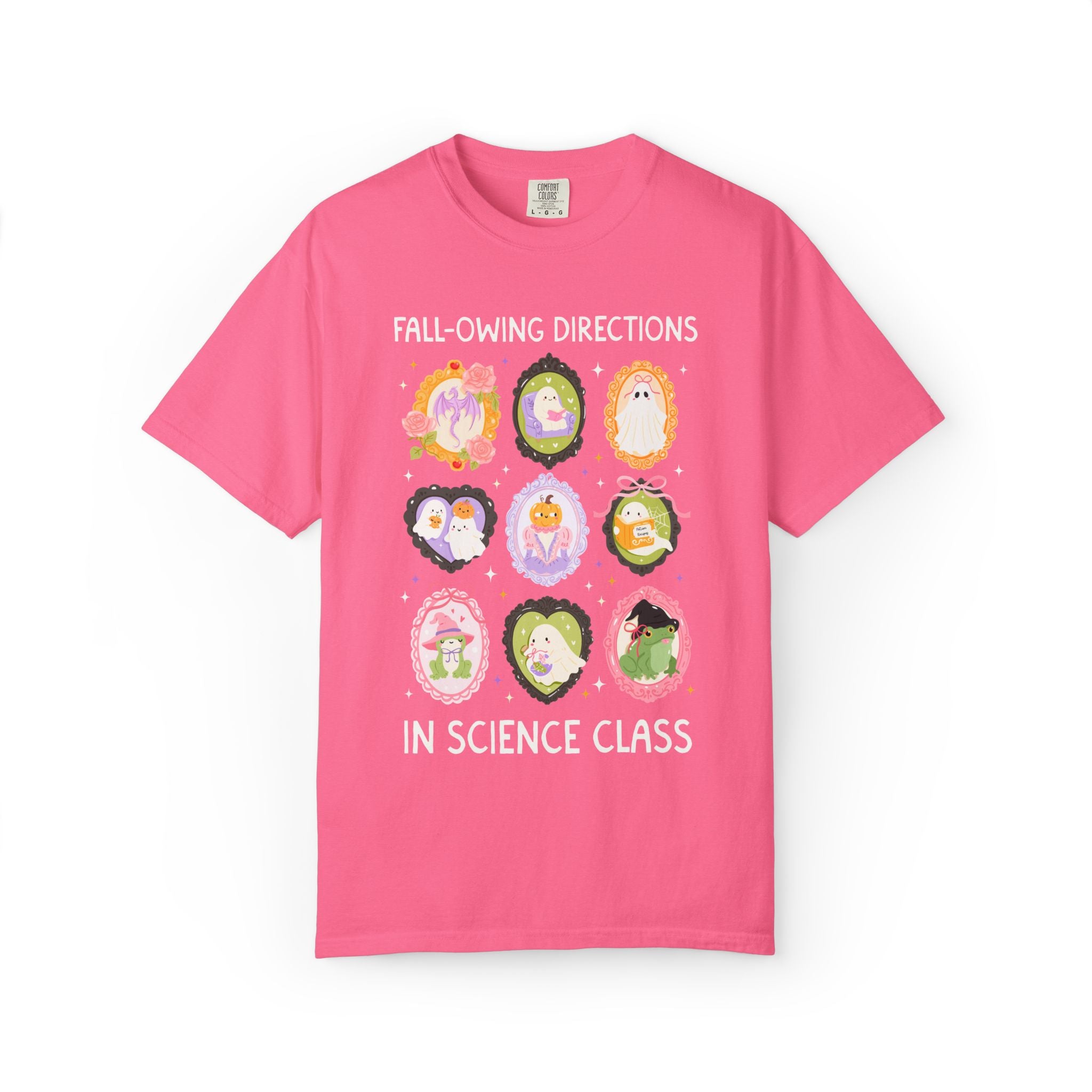 Science Halloween Teacher Tee: Fall-Owing Directions Pastel Goth Teacher Team T-Shirt for Fall, Cute Spooky Season Frog Tee with Ghosts