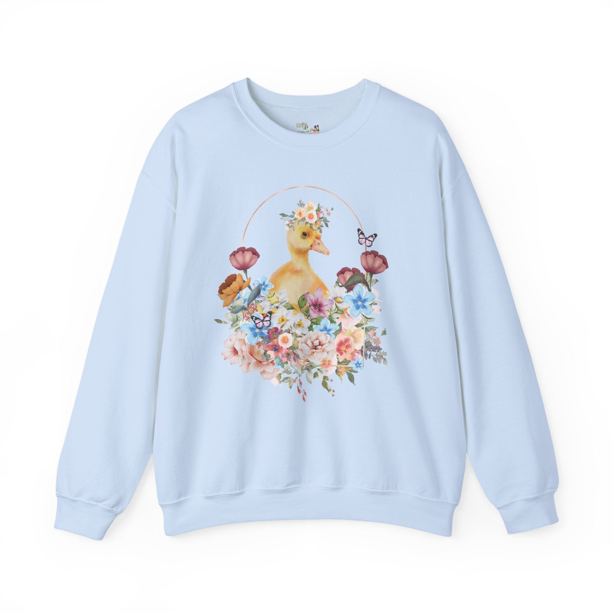 Floral Duck Sweatshirt with Butterfly | Cute Duck Sweatshirt, Floral Collage Sweatshirt, Duck with Flower Crown, Duckling Sitting in Flowers