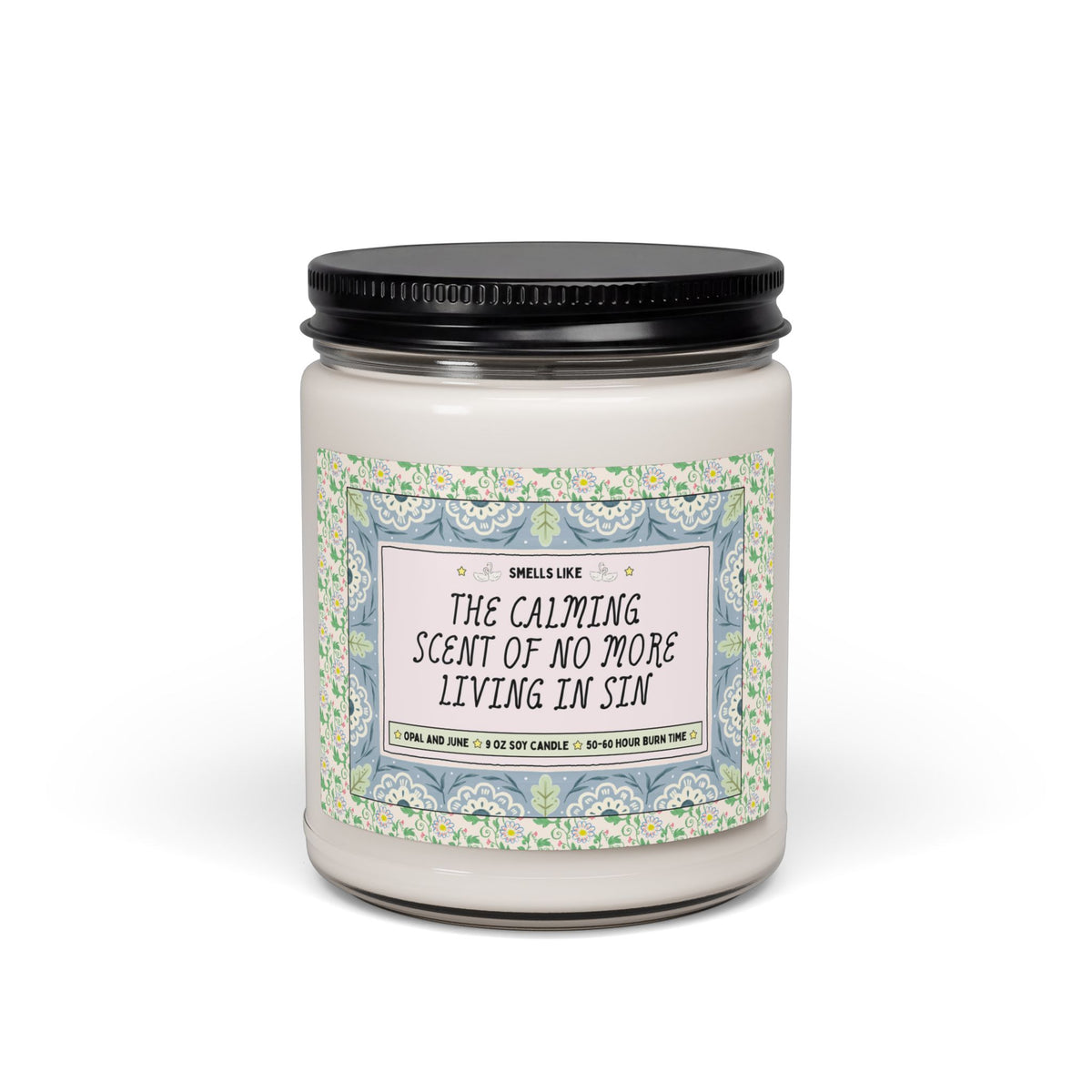 Smells Like The Calming Scent of No More Living in Sin: Cute and Colorful 9 Oz Soy Candle for Newly Married Couple, Funny Husband or Wife Gift