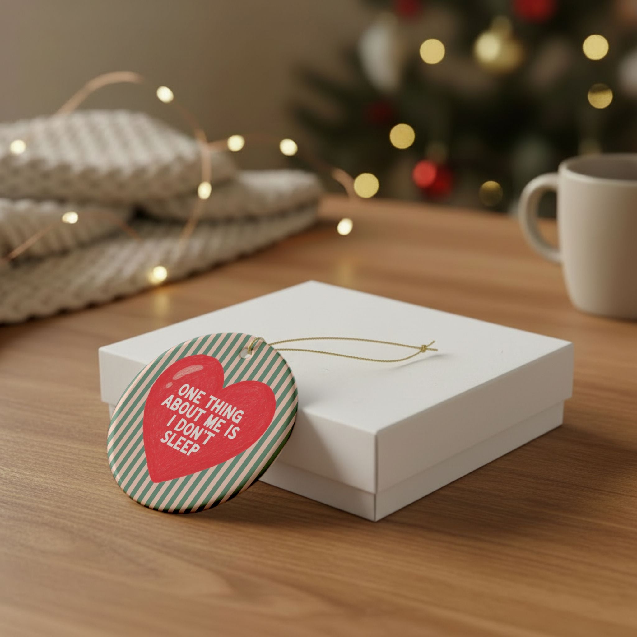 Funny New Mama or College Student Gift, New Business Owner Holiday Ornament: One Thing About Me is I Don't Sleep, Ornament with Heart