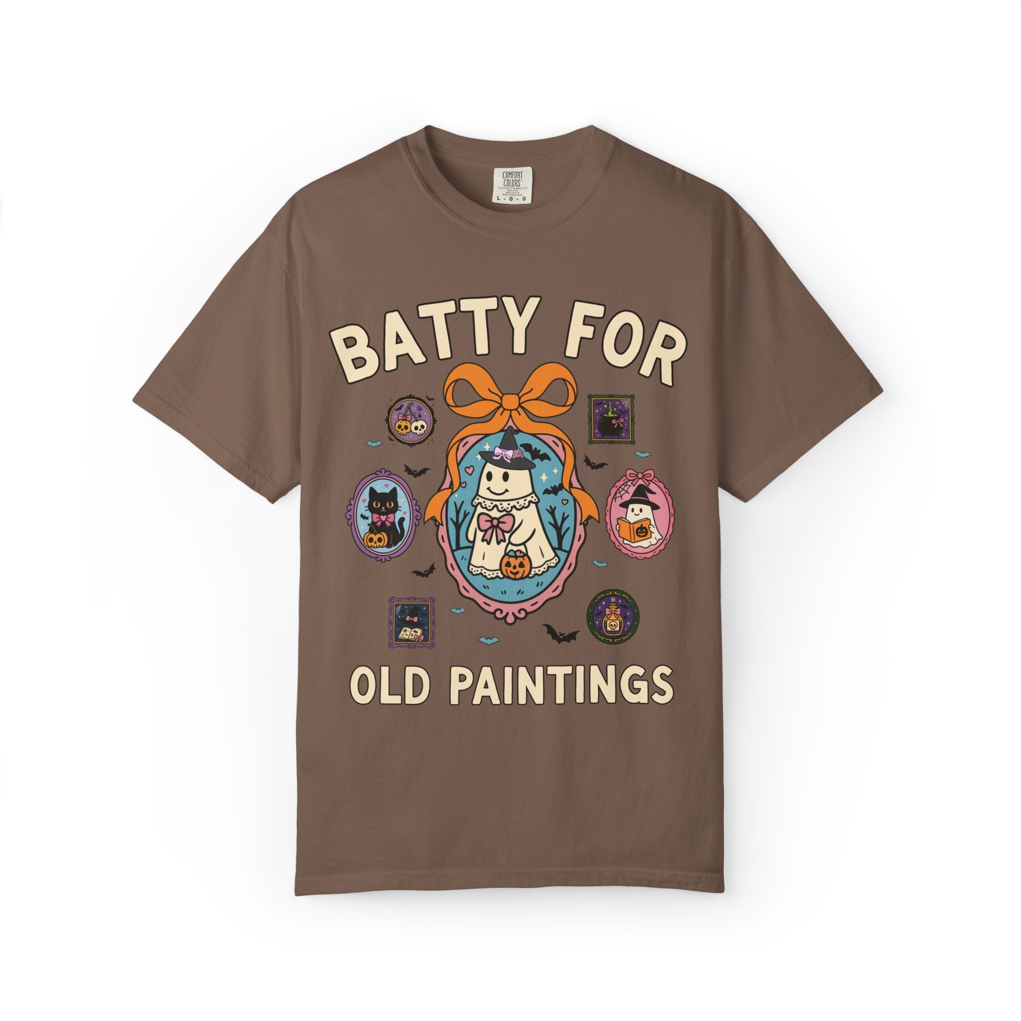 Batty for Arguing Art Historian T-Shirt with Cute Witchy Ghosts, Silly Spooky Season Matching Museum Docent Tee for Fall or Halloween