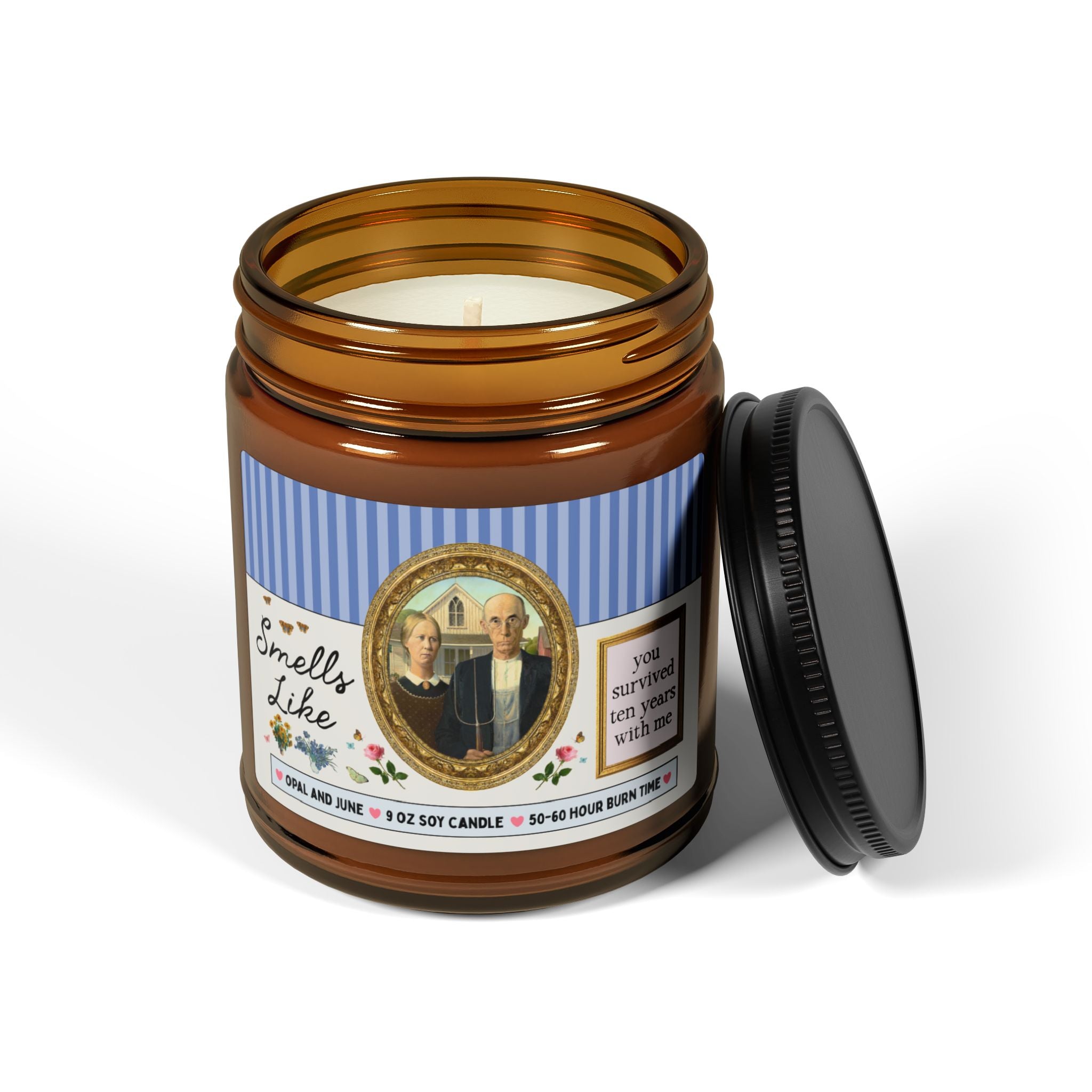 Ten Year Anniversary Gift: Smells Like You Survived Ten Years with Me Candle, Funny Art History Buff 9 Oz Soy Candle with Famous Painting