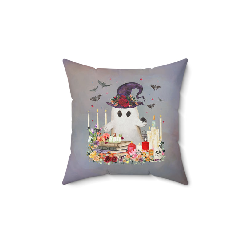 Bookish Ghost Pillow for Halloween: Adorable Ghost with Flowers and Bats