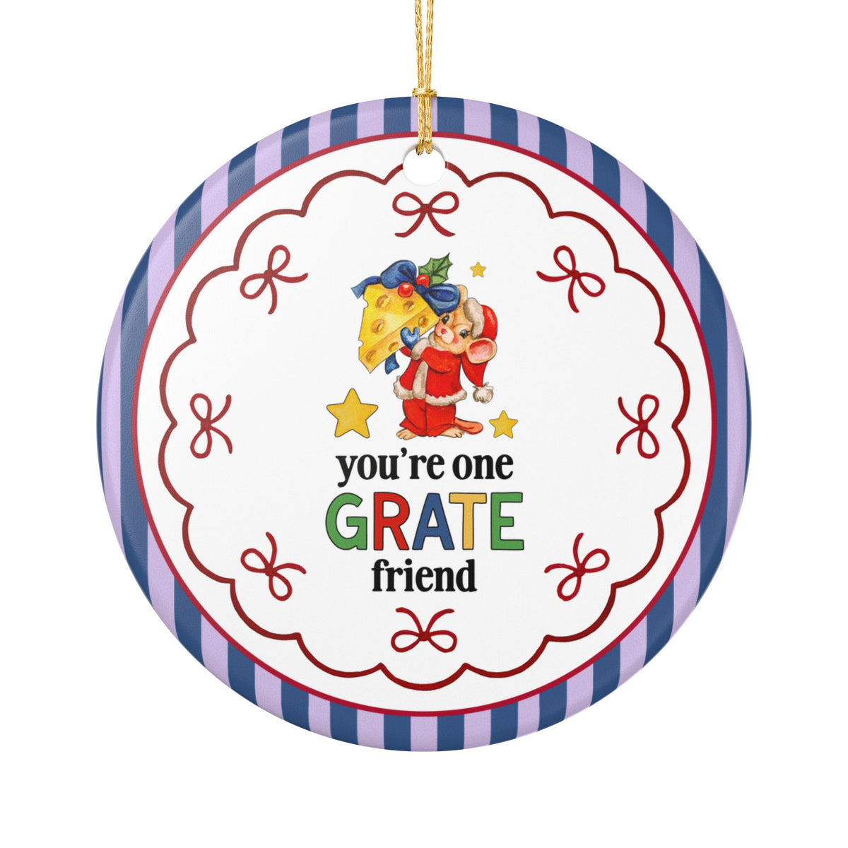 You're One Grate Friend Christmas Ornament for Friend or Co-Worker Who Loves Cheese and Animals, Funny Best Friend Christmas Ornament