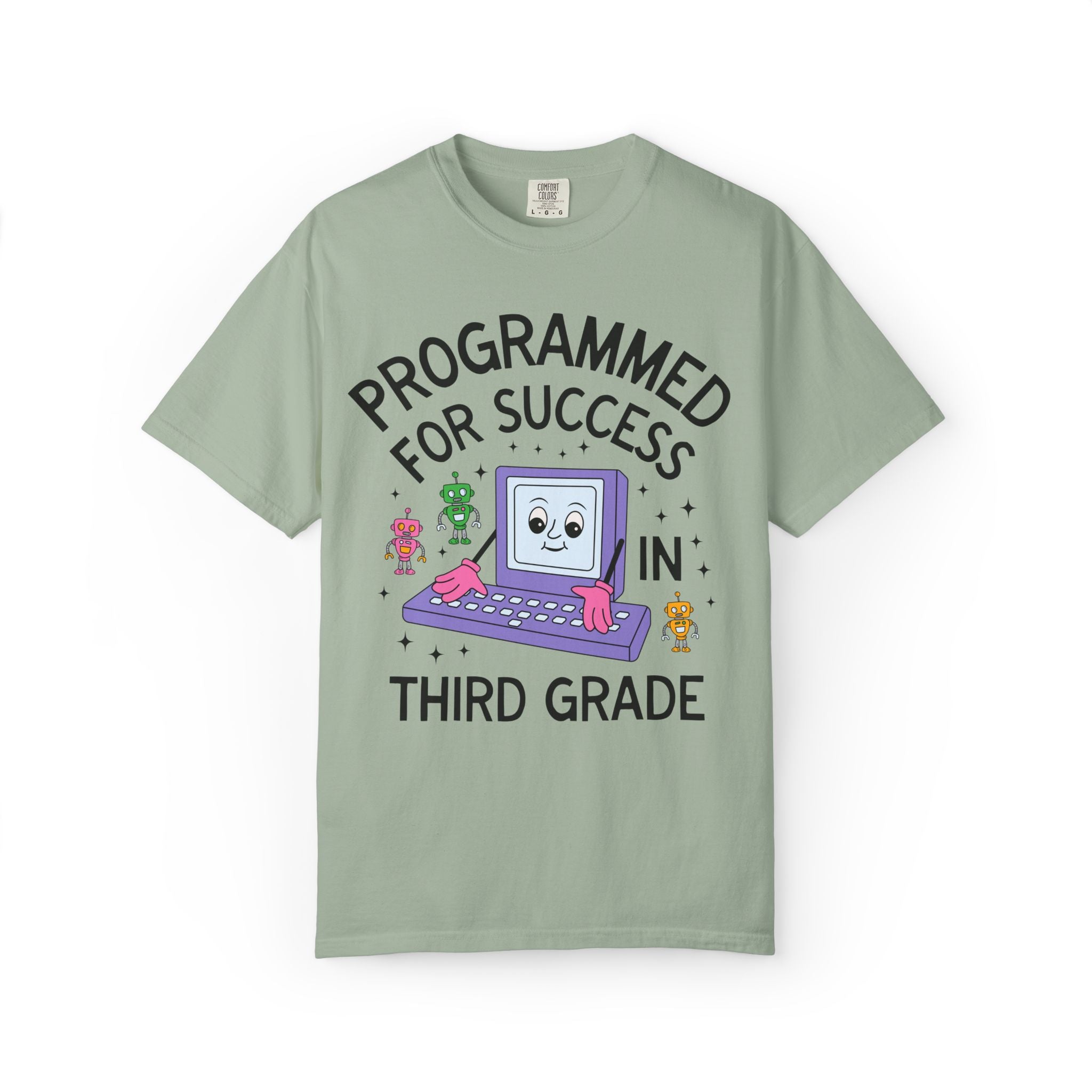 Third Grade Teacher Team T-Shirt: Programmed for Success in Third Grade, Colorful 90s Aesthetic Computer Science Tee, Back to School