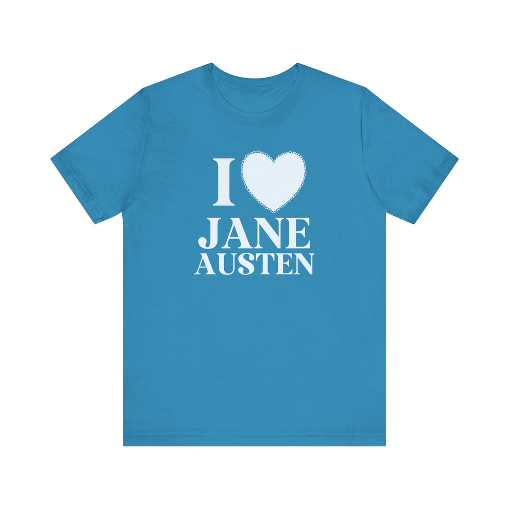 I Love Jane Austen Monochromatic Blue Shirt: Cute and Minimalist Design for Bookworms | Gift for Fans of Classic Literature and Regency Novels