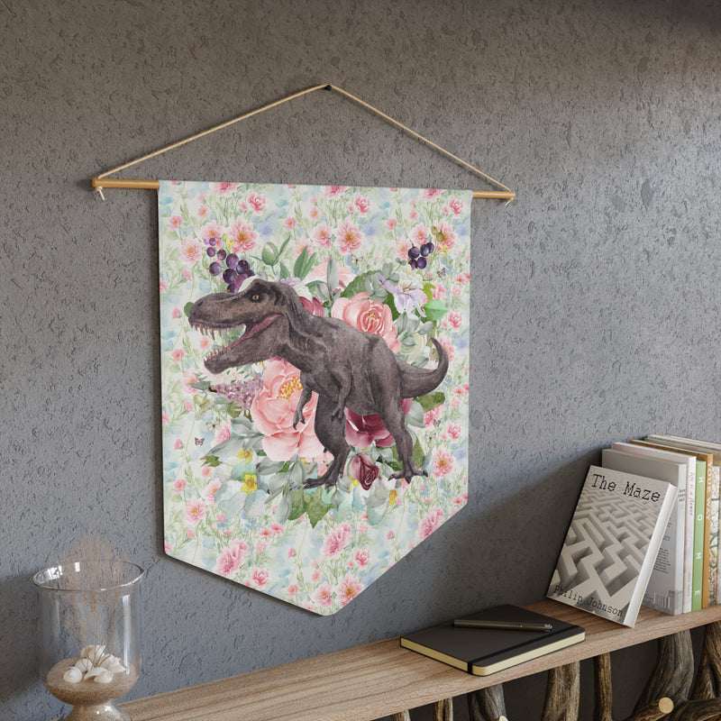 Whimsigoth Dinosaur Wall Hanging: Cottagecore Floral T-Rex with Boho Butterflies | Whimsical Dinosaur Gift for Her