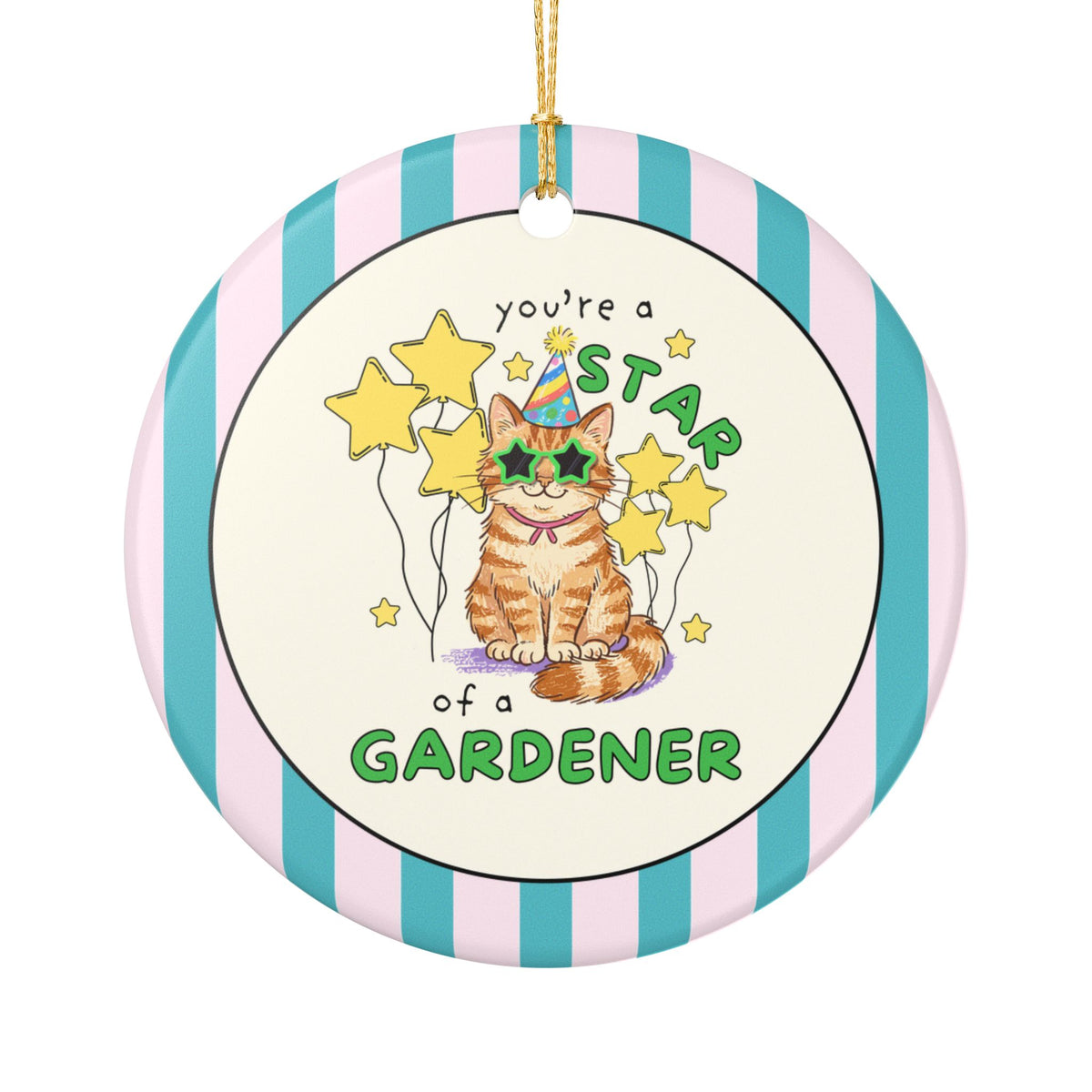 Funny Cat Lover Ornament: You're a Star of a Gardener | Silly Cutecore Holiday Ornament for Friend or Mom Who Loves to Garden