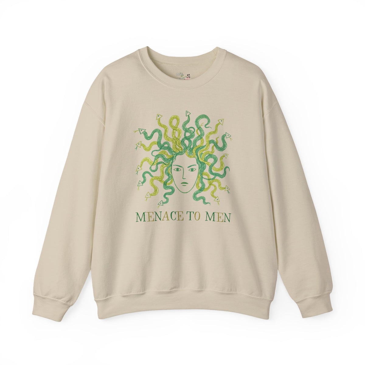 Menace to Men Greek Mythology Medusa Snake Lover Sweatshirt for Feminist, Silly Women's Rights Equal Rights Crewneck