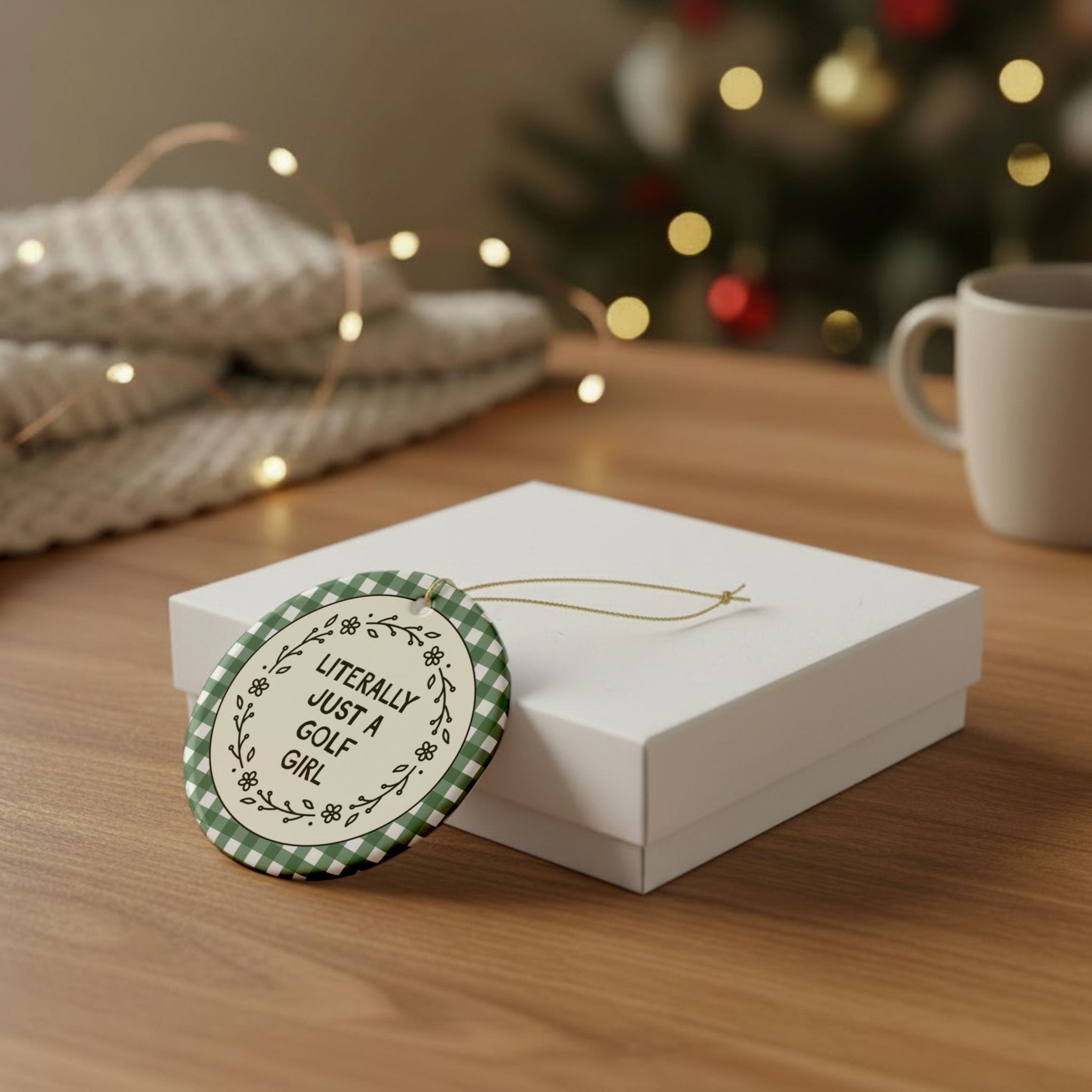 Golf Player Gift for Daughter on High School or College Golf Team: Literally Just a Golf Girl, Funny Golf Team Gingham Christmas Ornament