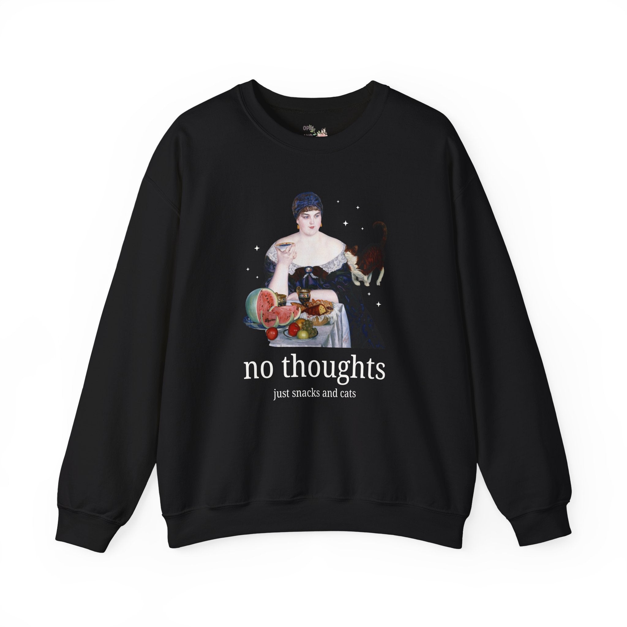 Art History Lover Sweatshirt for Cat Mom or Cat Dad: No Thoughts, Just Snacks and Cats, Silly 19th Century Art Lover Crewneck with Stars