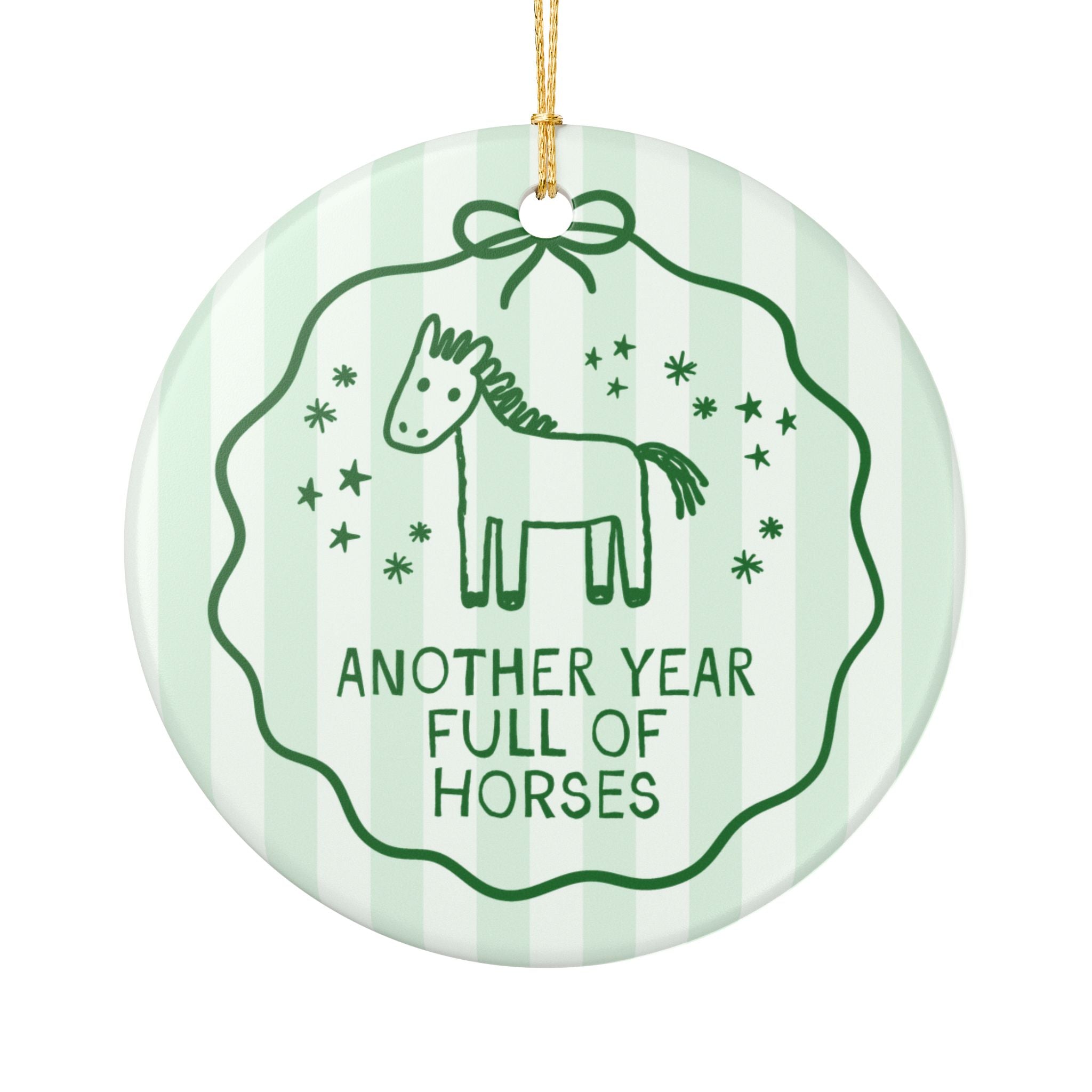 Cute Horse Lover Gift, Friend or Family Who Loves Horses or Riding Horses: Another Year Full of Horses Animal Lover Striped Holiday Ornament