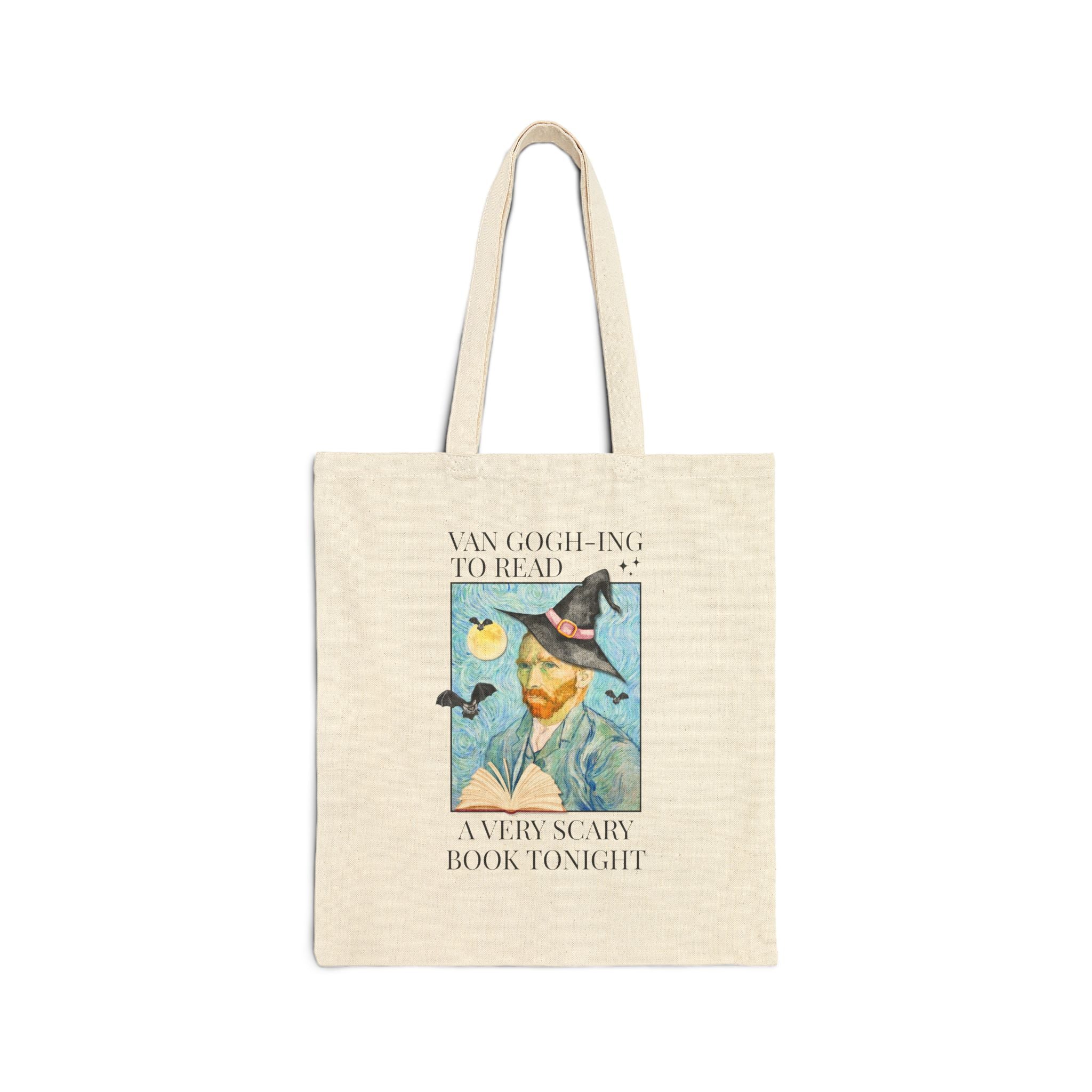 Bookish Halloween Tote Bag for Art Historian, Silly Vincent Van Gogh Book Lover Tote: Read a Very Scary Book, Horror Bookworm Librarian