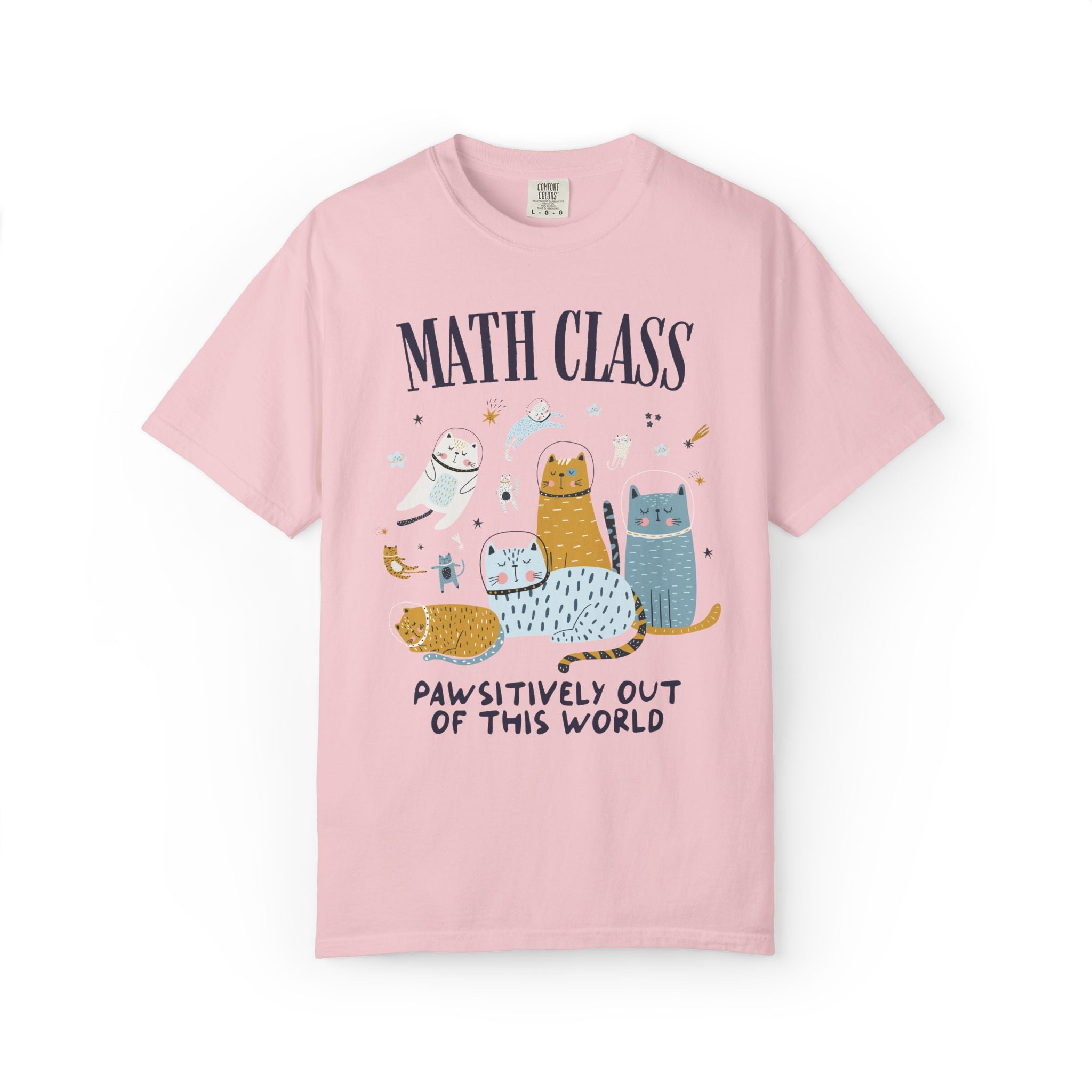 Math Teacher Space Cat Tee Shirt with Astronaut Kittens and Stars: Pawsitively Out of This World Teacher Team T-Shirt for Cat Lover