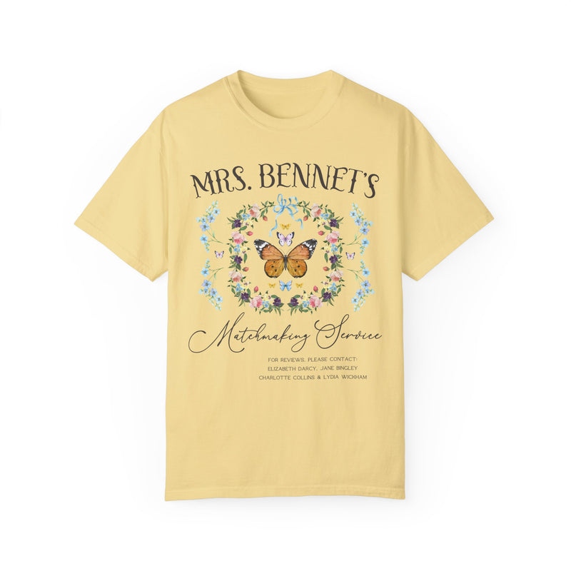 Jane Austen Pride and Prejudice Book Merch for Reader Who Loves Mrs. Bennet, Classic Literature Bookish T-Shirt in Yellow, Regency Romance Novels, Floral Cottagecore Book Lover Shirt