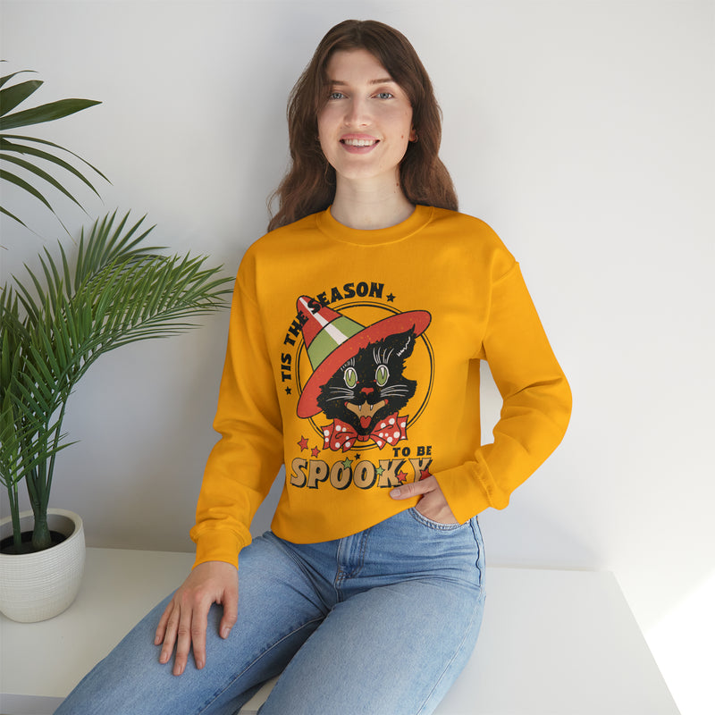 Funny Halloween Sweatshirt with Witchy Cat Wearing Witch Hat: Tis the Season To Be Spooky