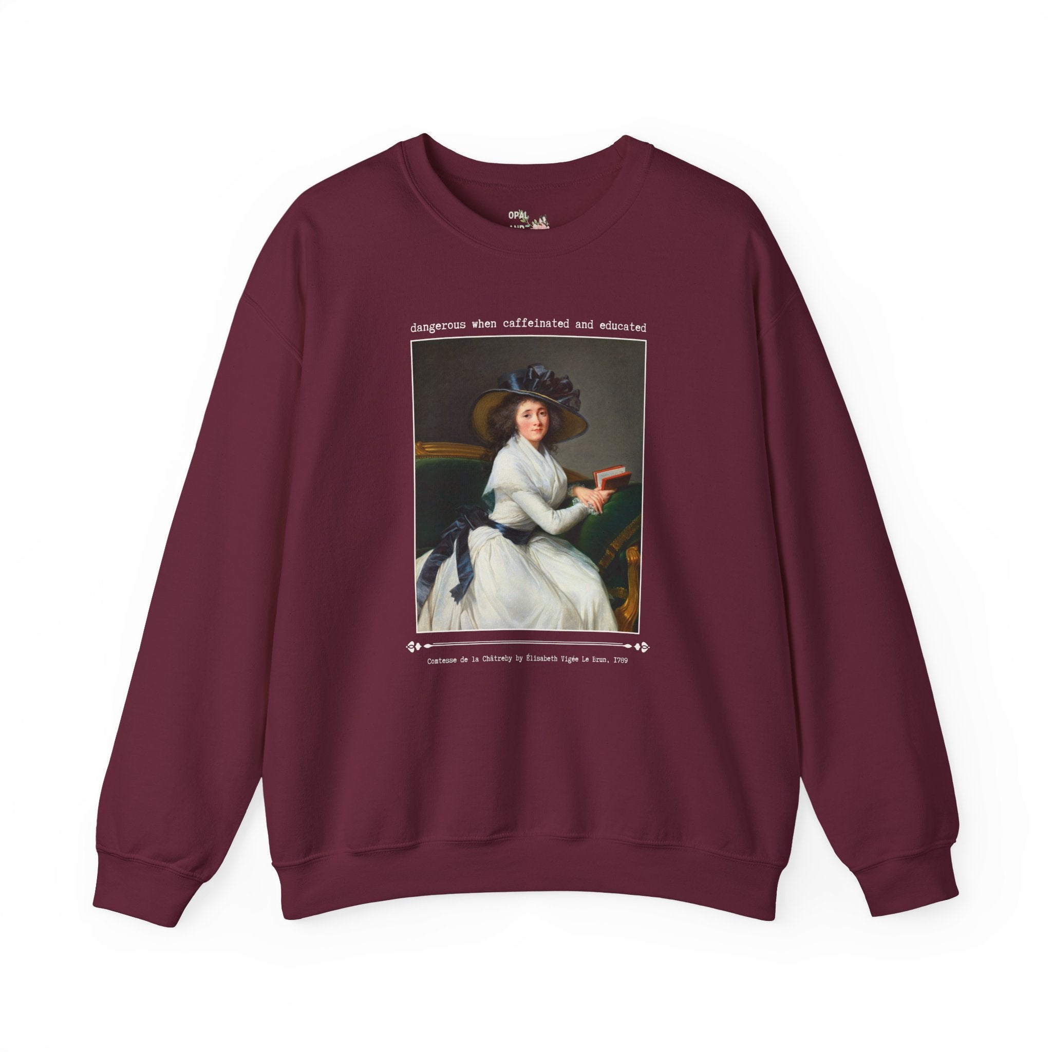 Feminist Art History Lover Sweatshirt: Dangerous When Caffeinated and Educated, Bookish Elisabeth Vigee Le Brun Art Historian Book Lover Gift