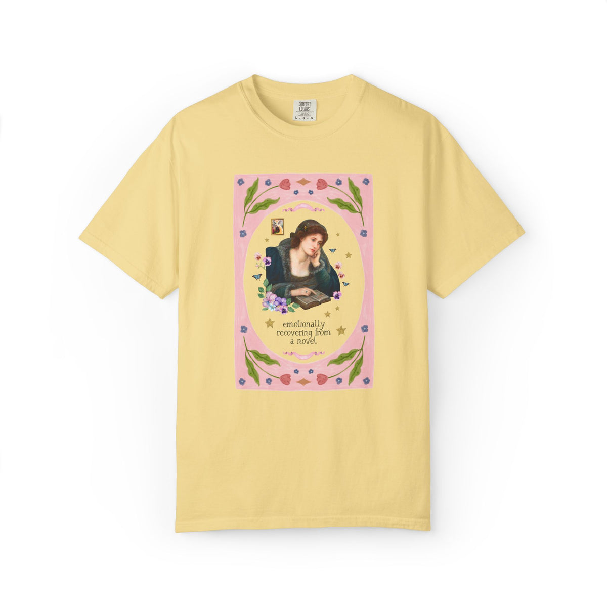 Emotionally Recovering From a Novel Art History Tee: Colorful Maximalist Book Lover T-Shirt of Woman Reading a Book