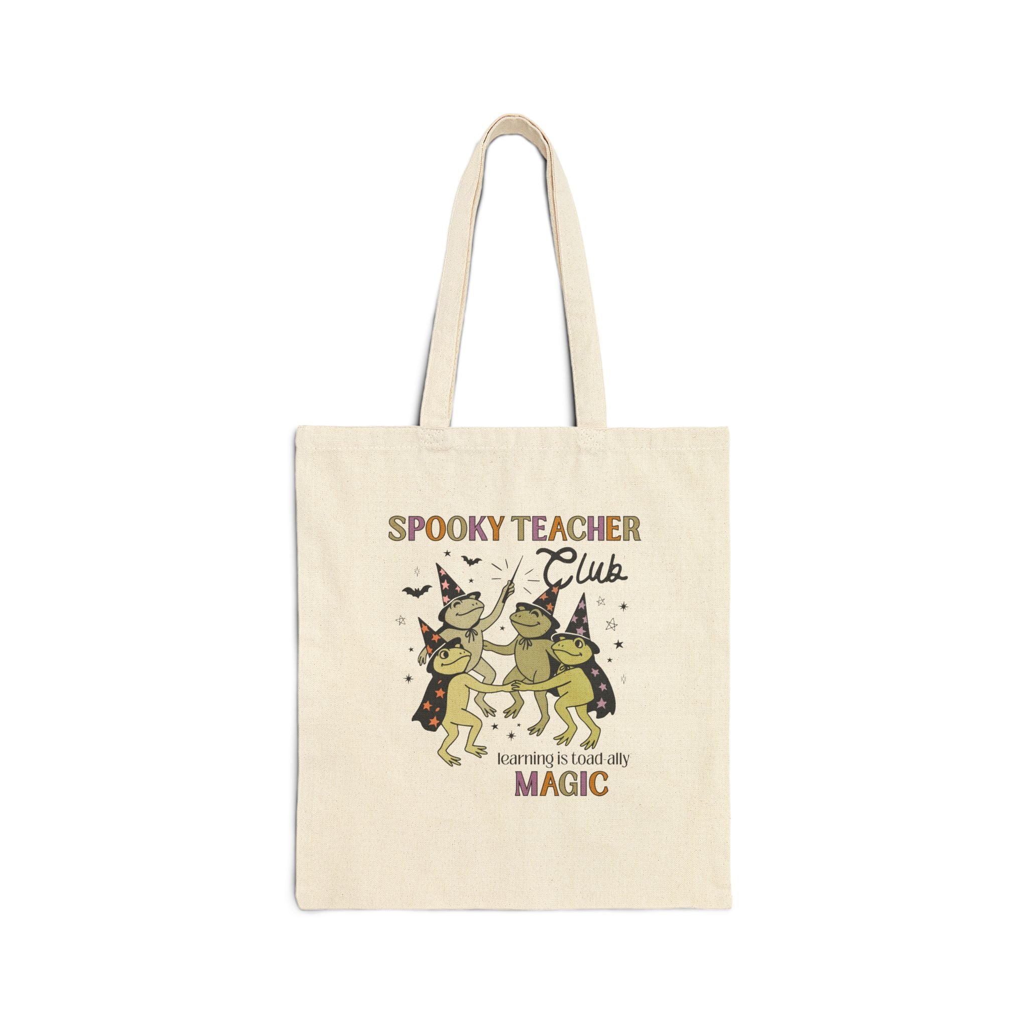 Halloween Teacher Tote Bag with Cute Witchy Frogs: Learning is Magic! | Silly Matching Teacher Tote Bag for Fall