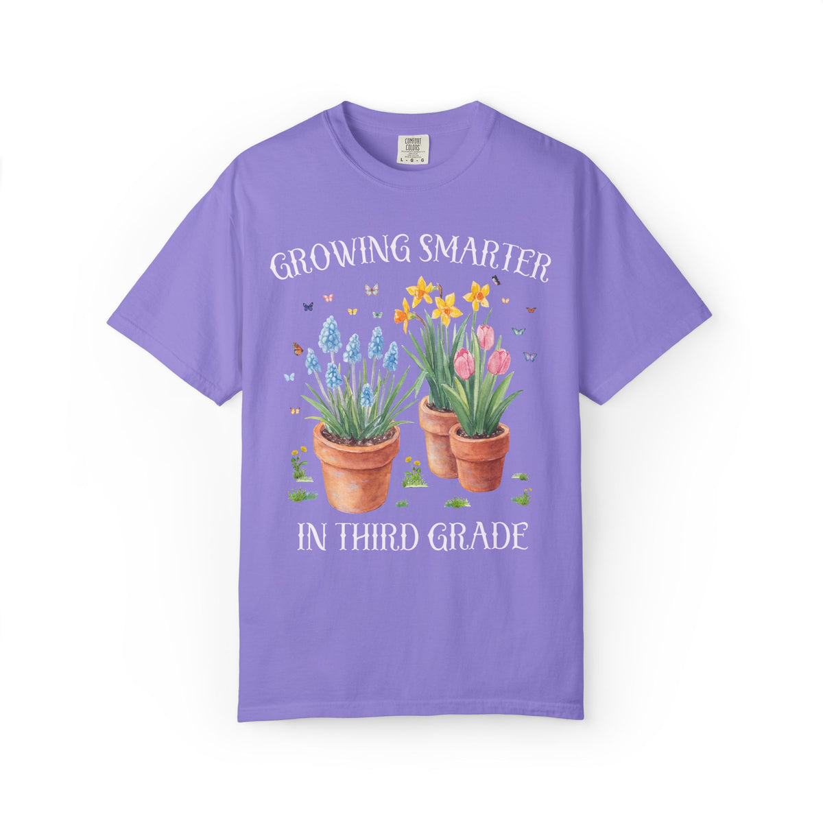 Growing Smarter in Third Grade: Wildflower Third Grade Teacher Tee Shirt with Flowers: Matching Spring Teacher Tee Shirts for Back to School or Testing Day