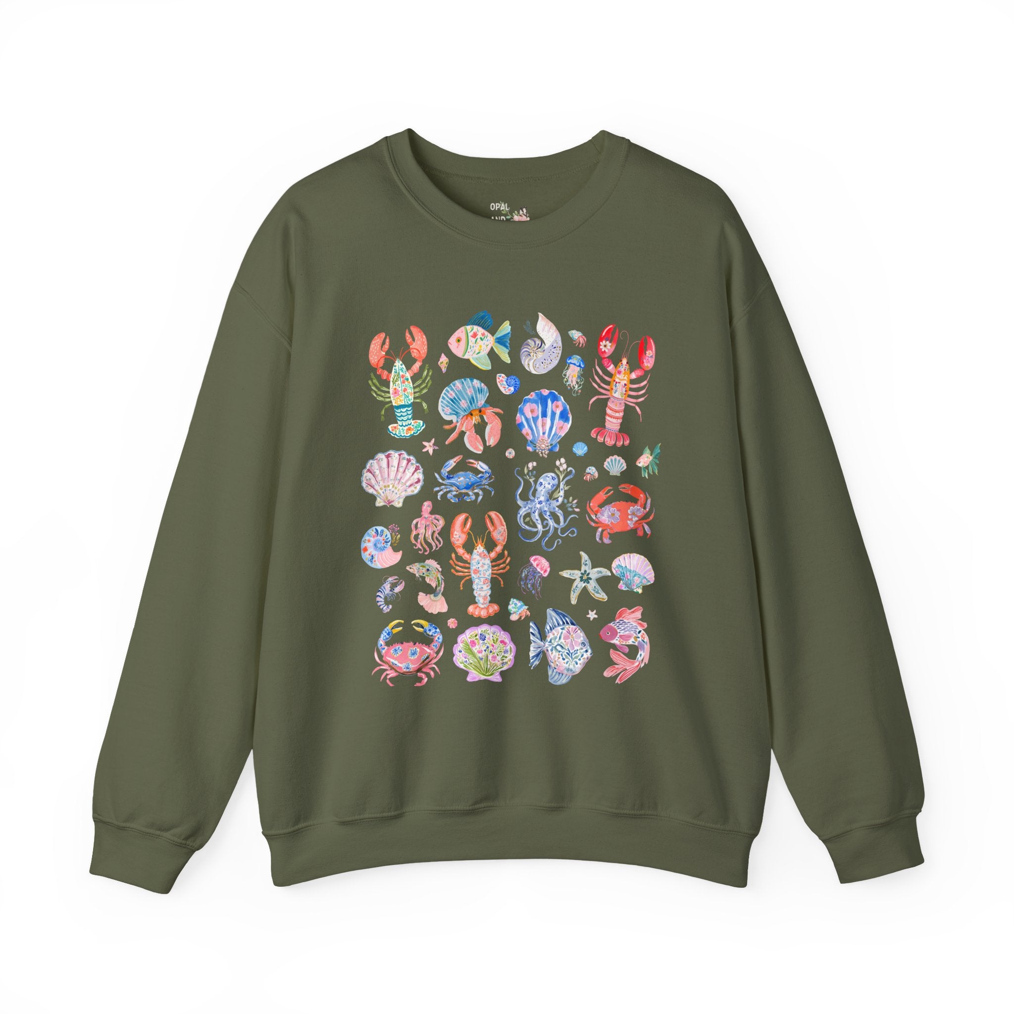 Floral Ocean Animal Lover Sweatshirt with Fish, Crabs, and Lobsters: Boho Flower Goblincore Crewneck for Trip to Beach, Matching Cruise Shirt