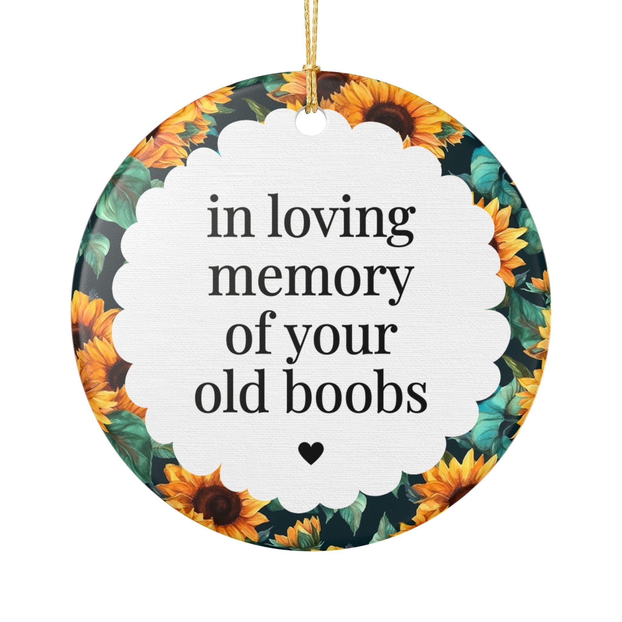 Funny Boob Job Christmas Ornament: In Loving Memory of Your Old Boobs | Silly Plastic Surgery Gift with Flowers, Silly New Boob Ornament Gift