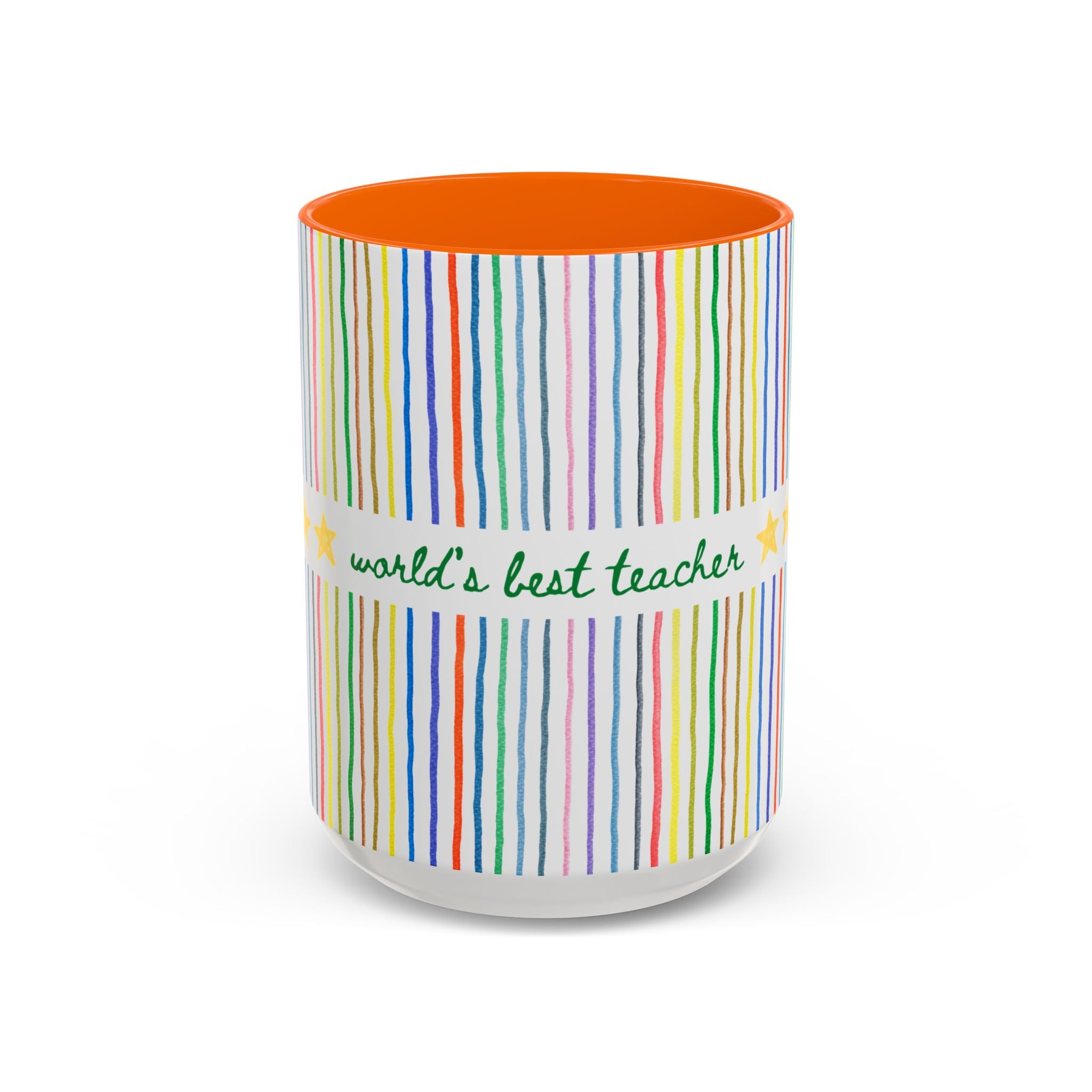 World's Best Teacher Coffee Mug: 15 Oz Mug with Colorful Stripes, Cute Thank You Gift or Teacher Appreciation Gift for Coffee Lover, New Teacher Gift