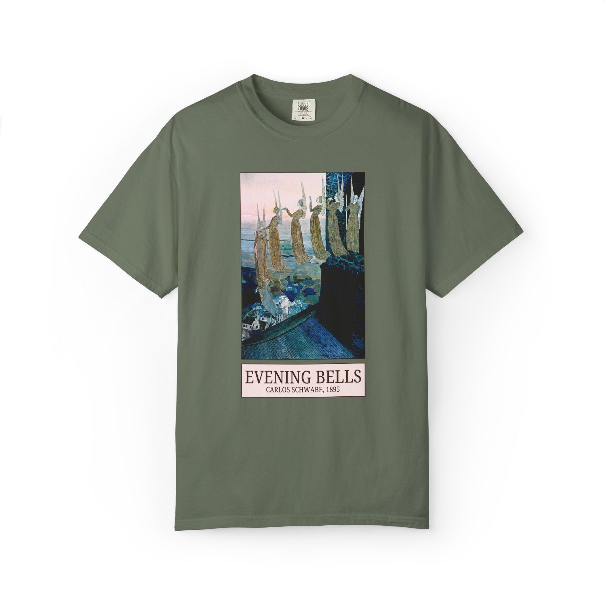 Evening Bells by Carlos Schwabe: Famous Painting from 19th Century, Colorful Art History Lover Tee Shirt, Symbolism Art Movement Late 1800s